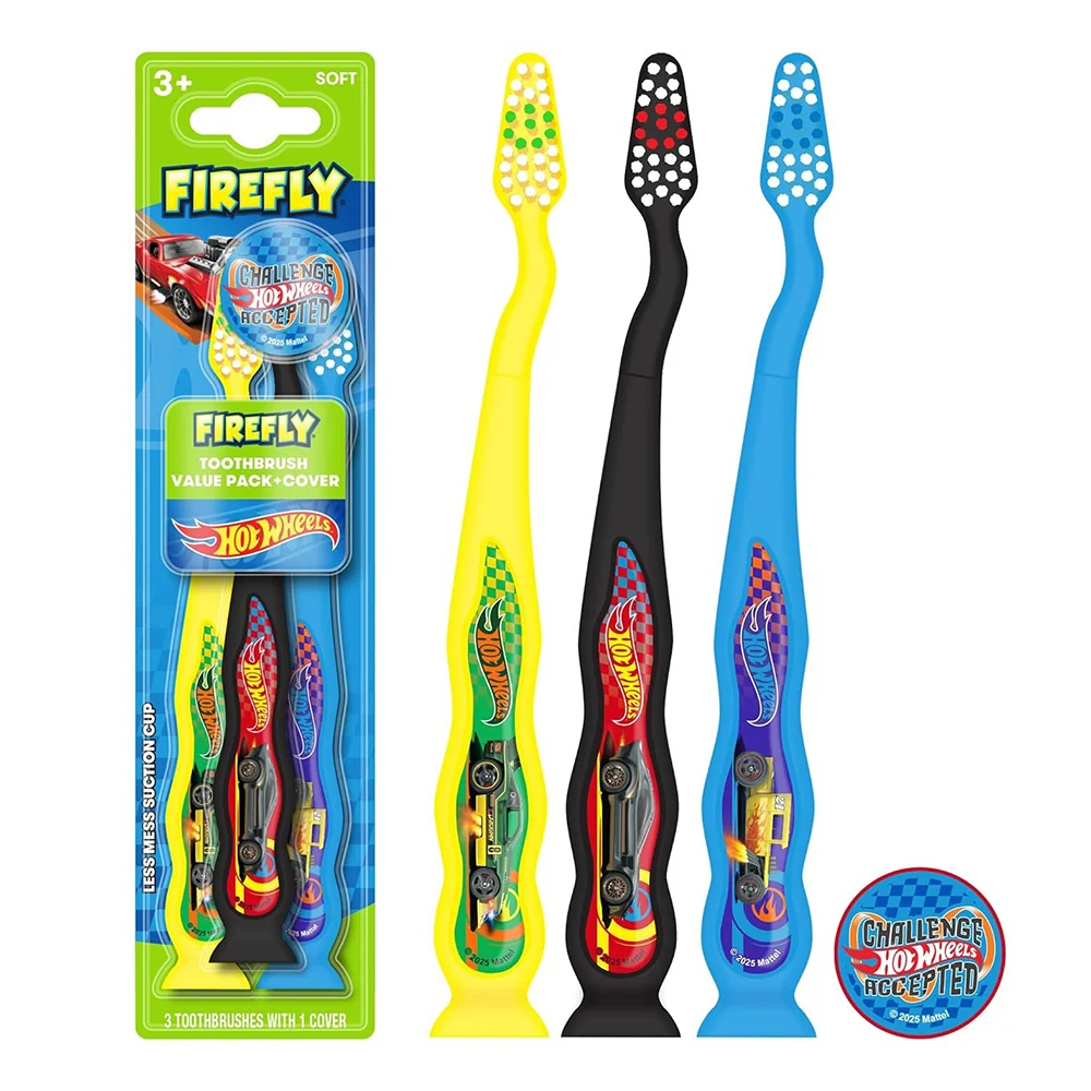 Dependable Firefly Hot Wheels Kids Toothbrush with Cover Soft Bristle Toothbrush 3Ea Enhanced