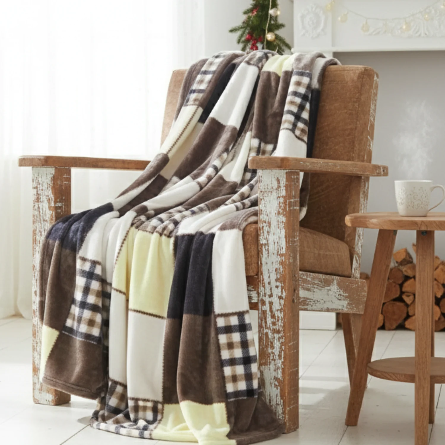 Recyclable Tache Buttermilk Fall Yellow Brown Farmhouse Super Soft Plaid Patchwork Throw Blanket 4026 Classic