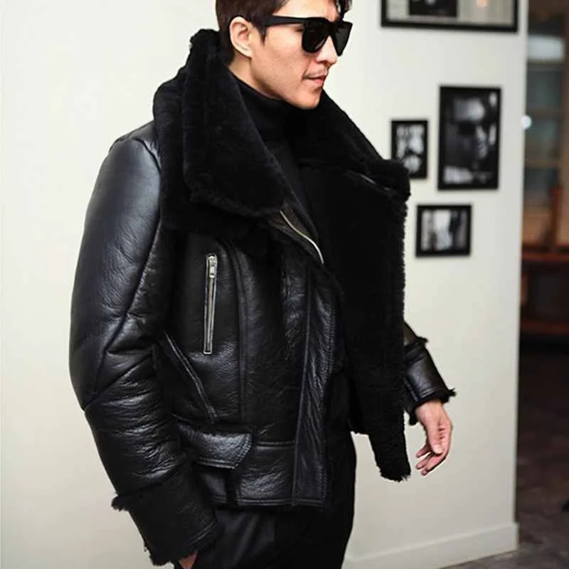 Classic B3 Bomber Jacket Men Winter Wool Lamb Fur Aviator Jacket Smart