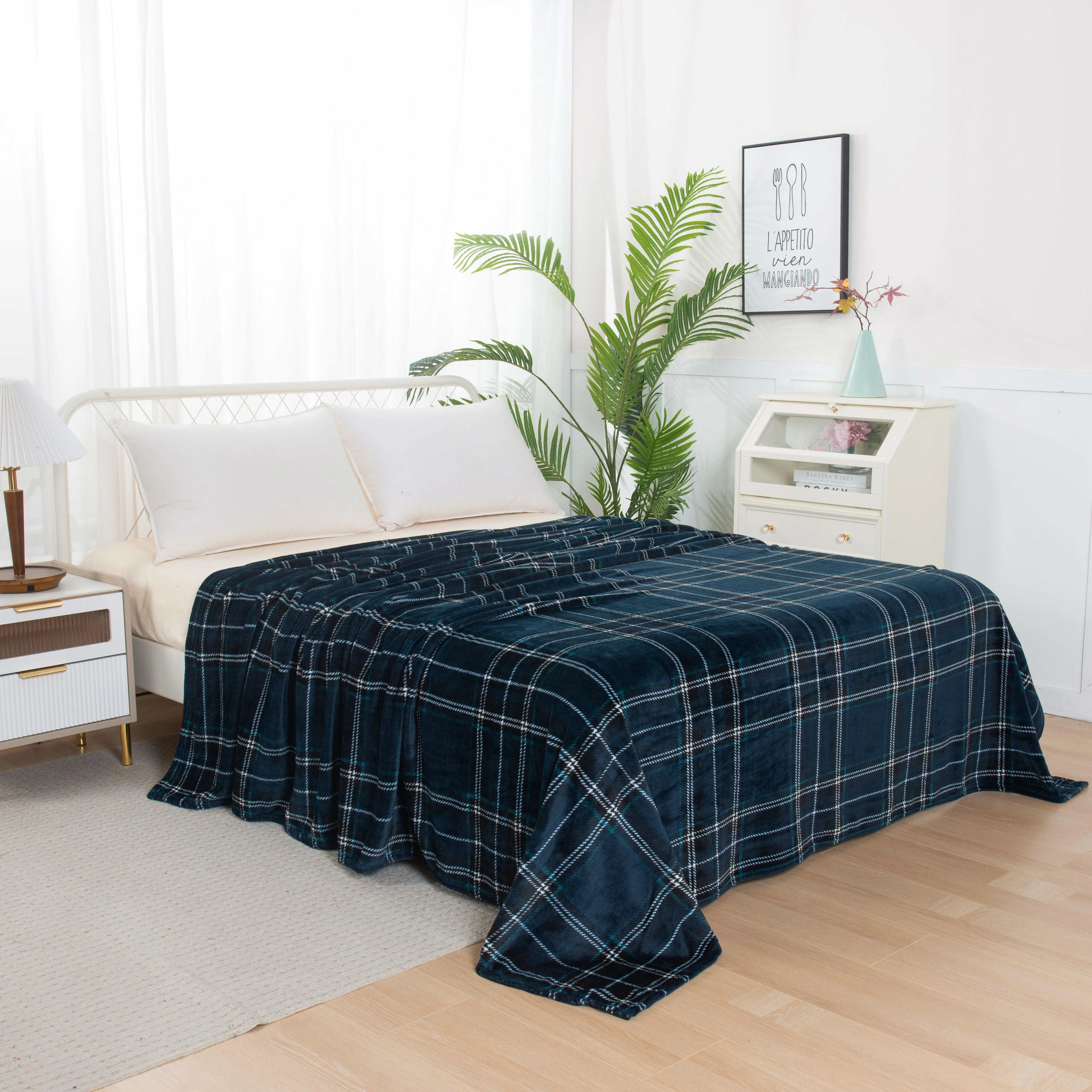Natural Elegant Comfort Plaid Printed Velvet Plush Fleece Blanket Plaid Design Fast