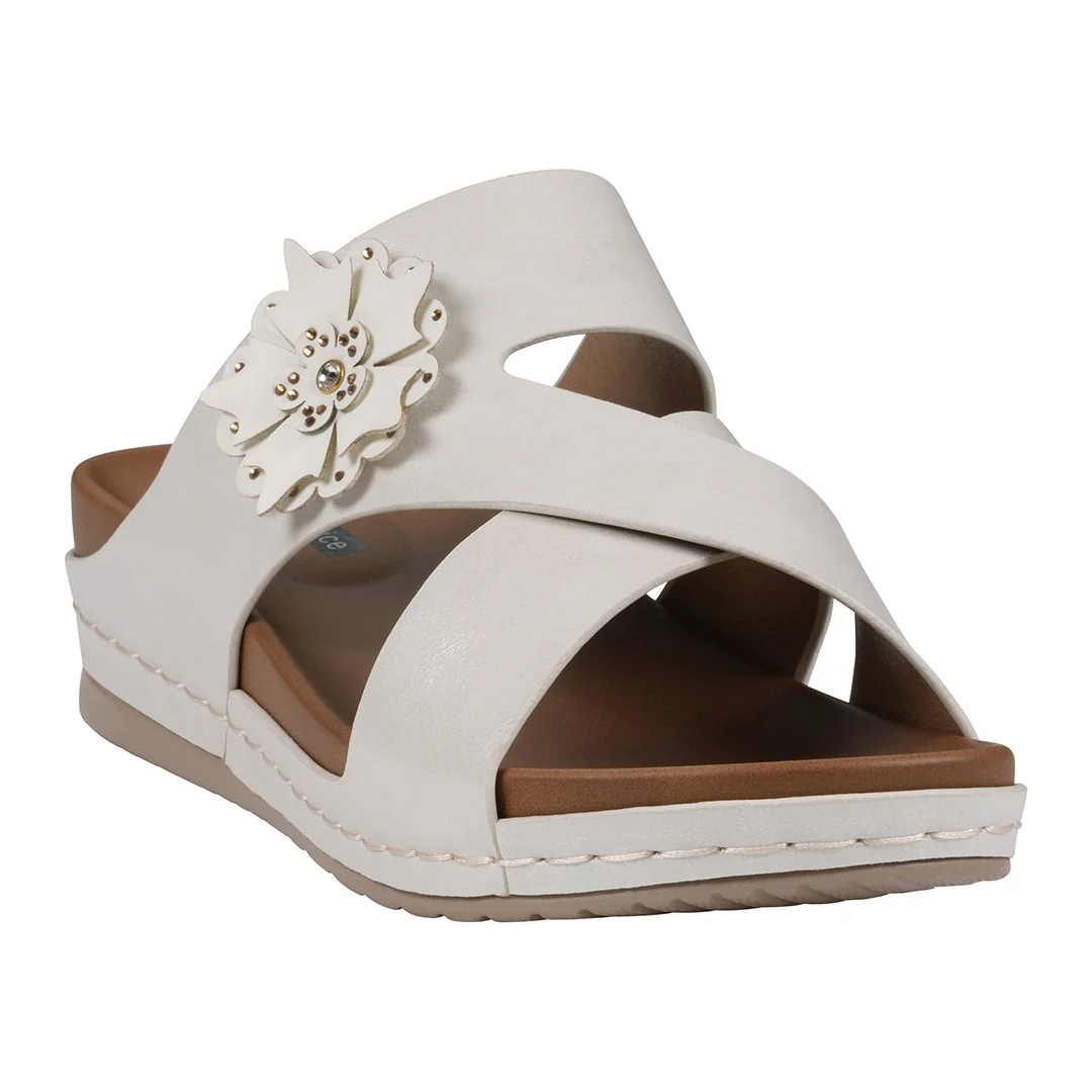 Comfortable Women's Nessie White Flower Comfort Sandals Elite