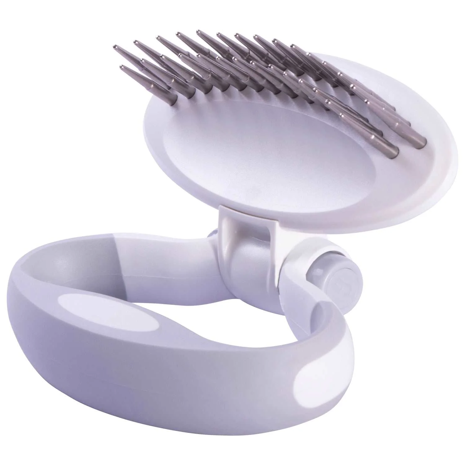 Next-Generation Pet Life 'Gyrater' Swivel Travel Dual-Rowed Grooming Undercoat Pet Rake - White - One Size Certified