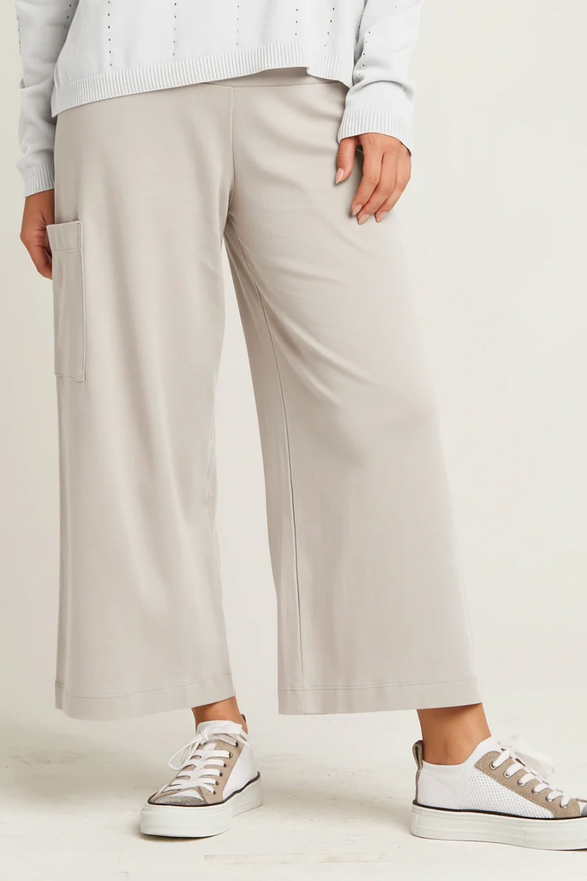 Detailed Pima Cotton Cropped Gaucho Pants - Putty Healthy