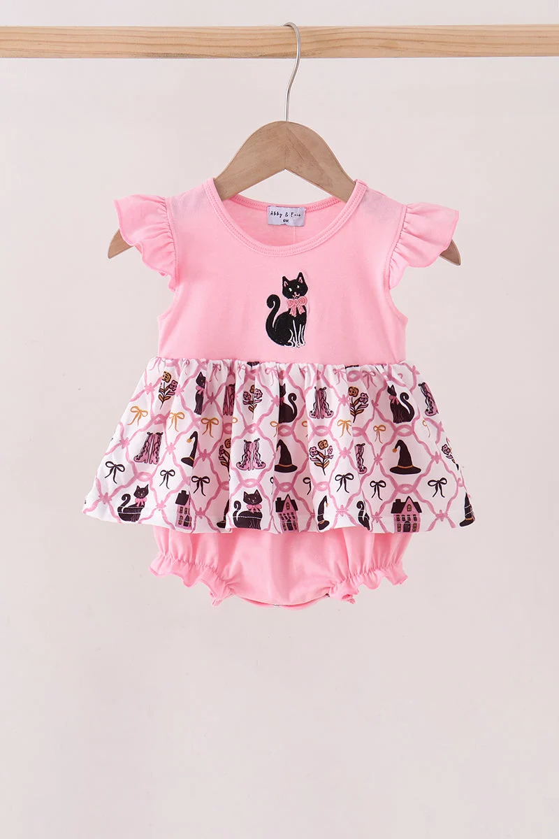Carefully Designed Pink Cat Embroidery Ruffle Bubble Lightweight