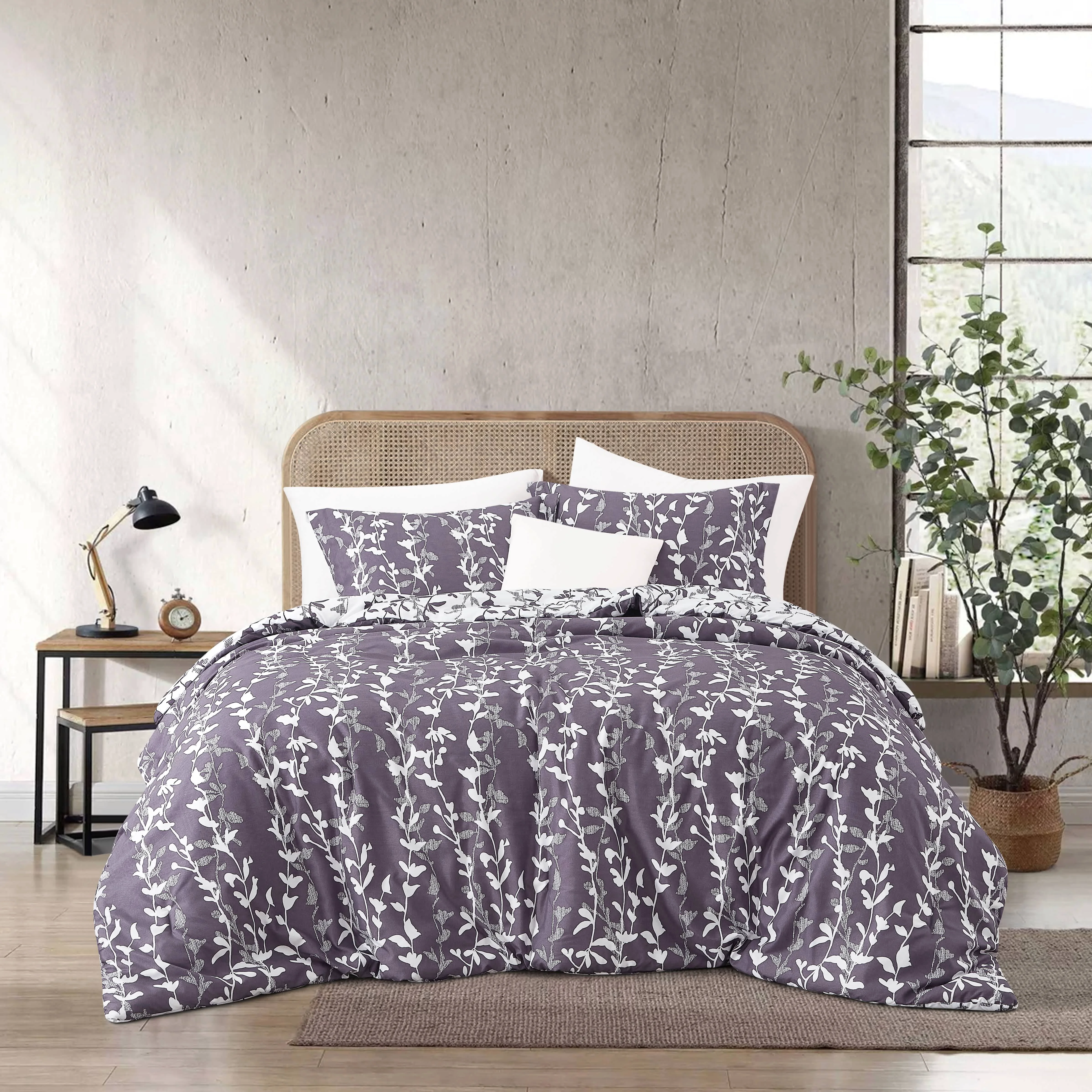 Quality Nanshing Grayish Purple Comforter Set 3 Piece Cute Floral Bedding Full Size Microfiber Print Bedding Set 1 Soft Reversible Flowers Comforter 2 Pillow Shams Minimalist