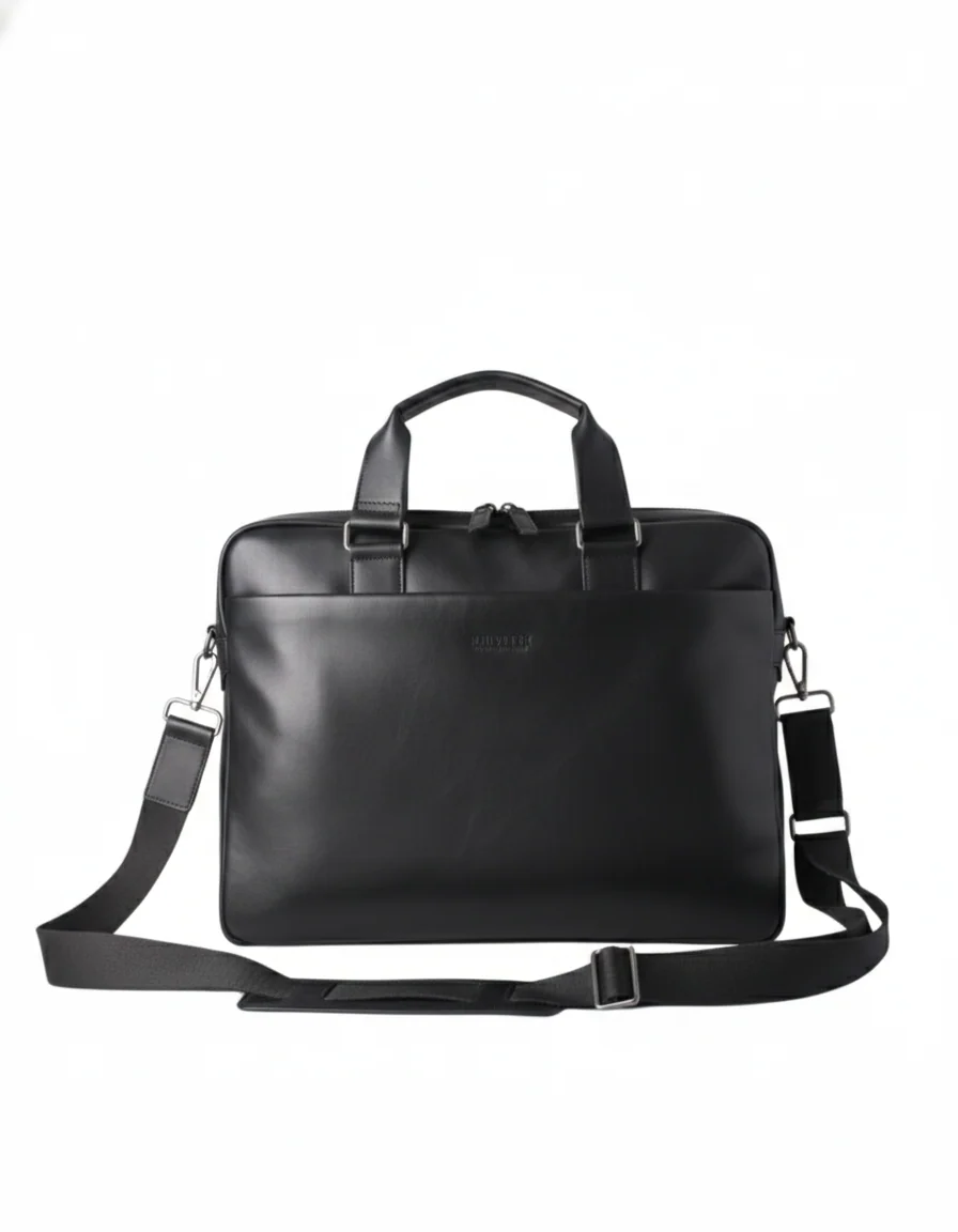 Breathable Normandy Men's Briefcase Black Leather Environmentally Friendly