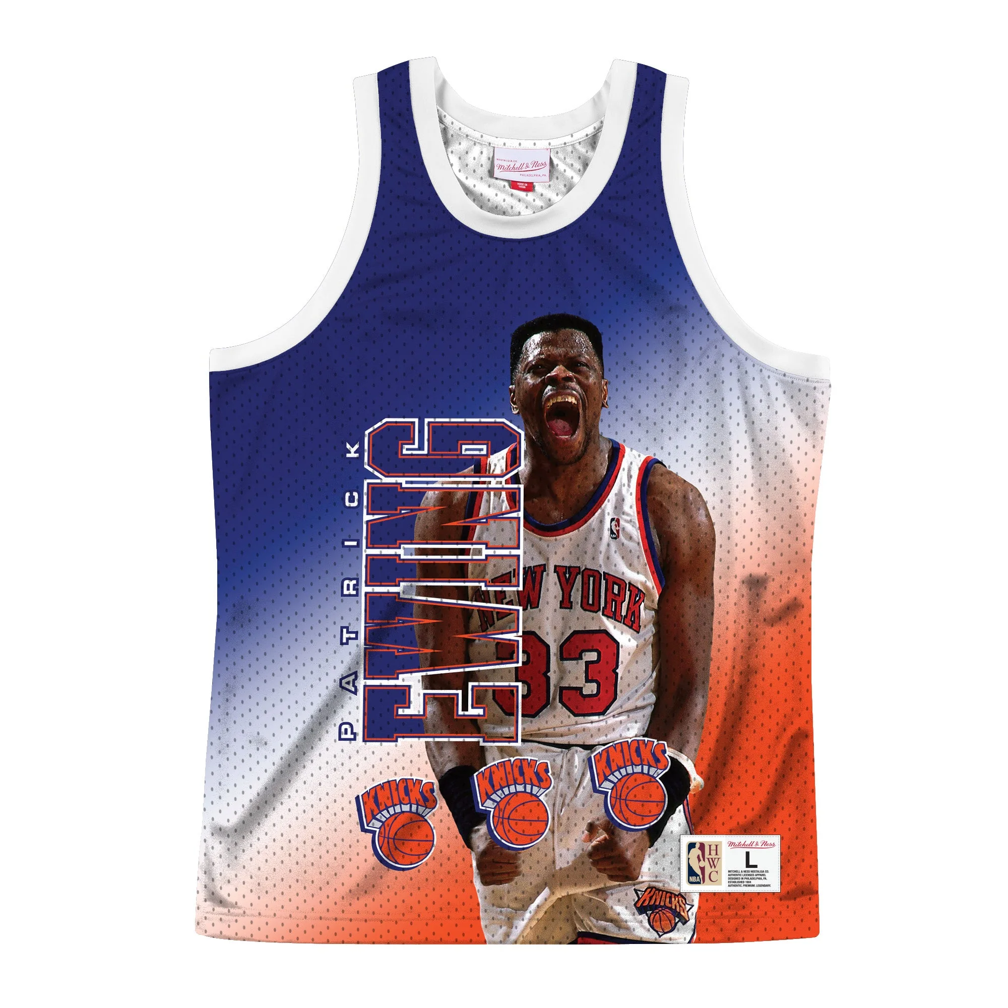 Exceptional Mitchell Ness Men's NBA Behind The Back Tank New York Knicks Patrick Ewing High-End
