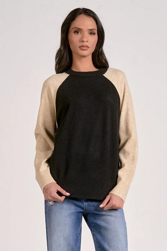 Verified Tatum Crewneck Sweater Black Natural Colorblock Trendy
