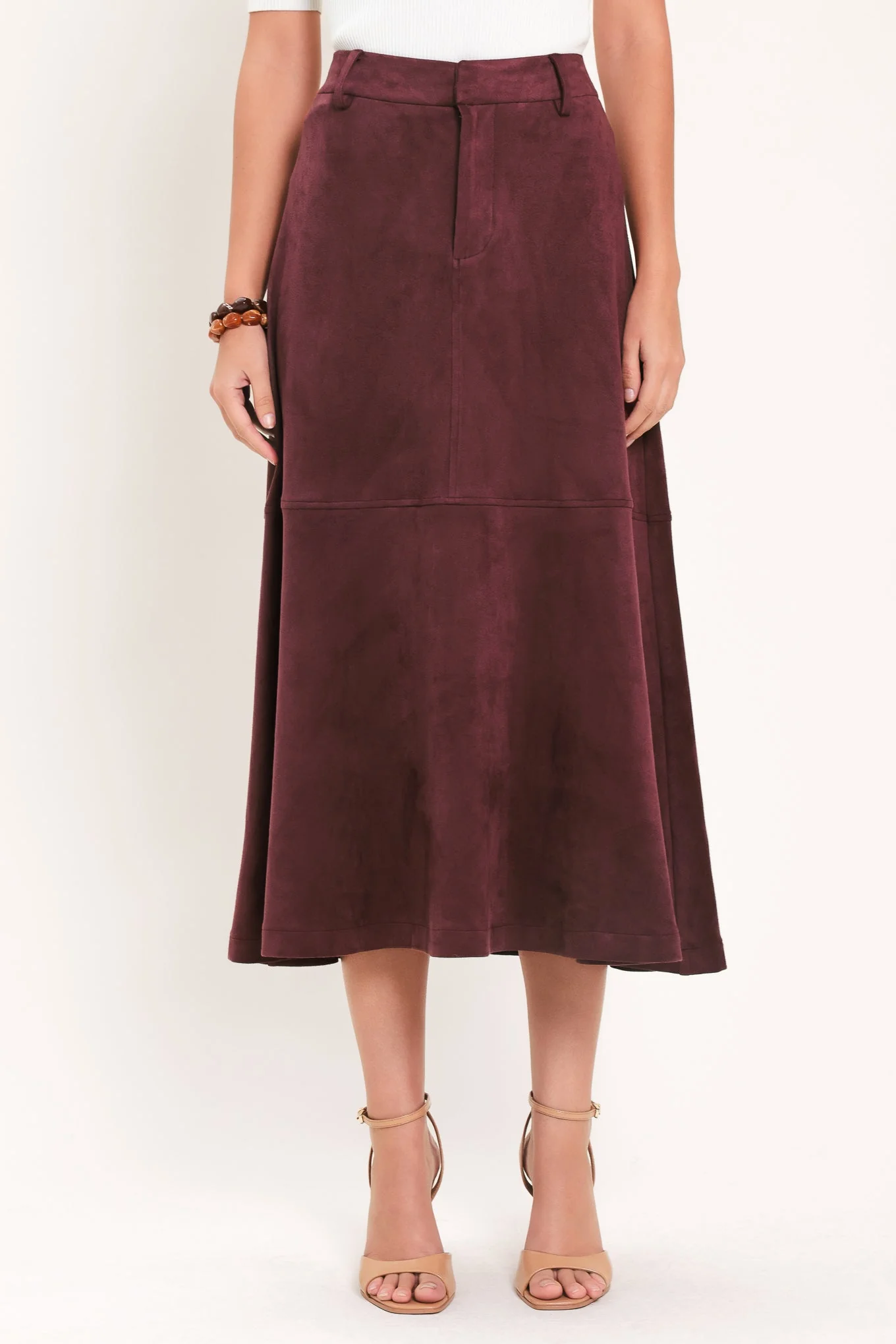 Artisan Wineberry Meadow Muse Faux Suede Midi Skirt Soft