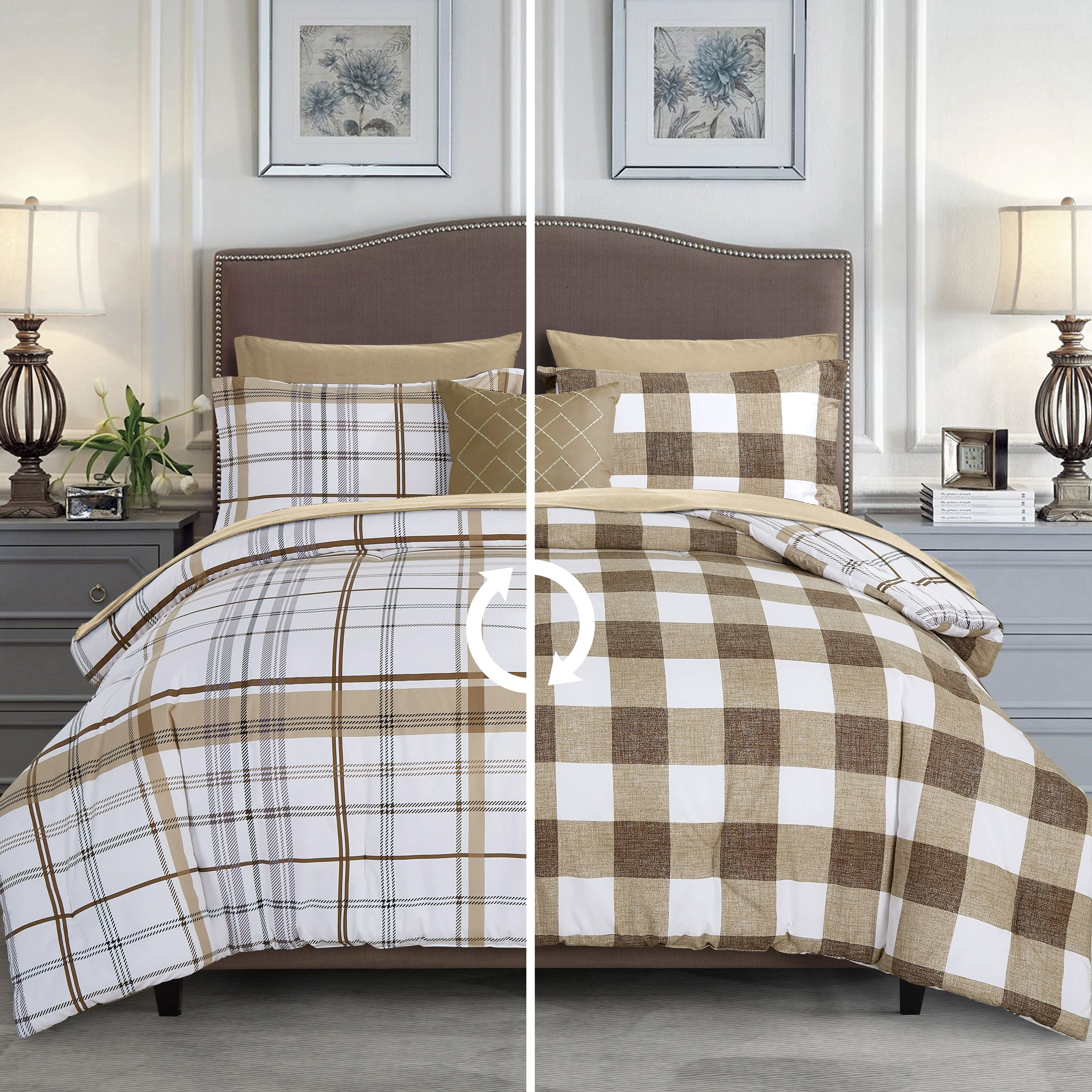 User-Friendly Elegant Comfort 8-Piece Lodge Plaid and Patch Reversible Comforter Set - Includes 4-Piece Sheet Set with Double Sided Storage Pockets Fine Crafted