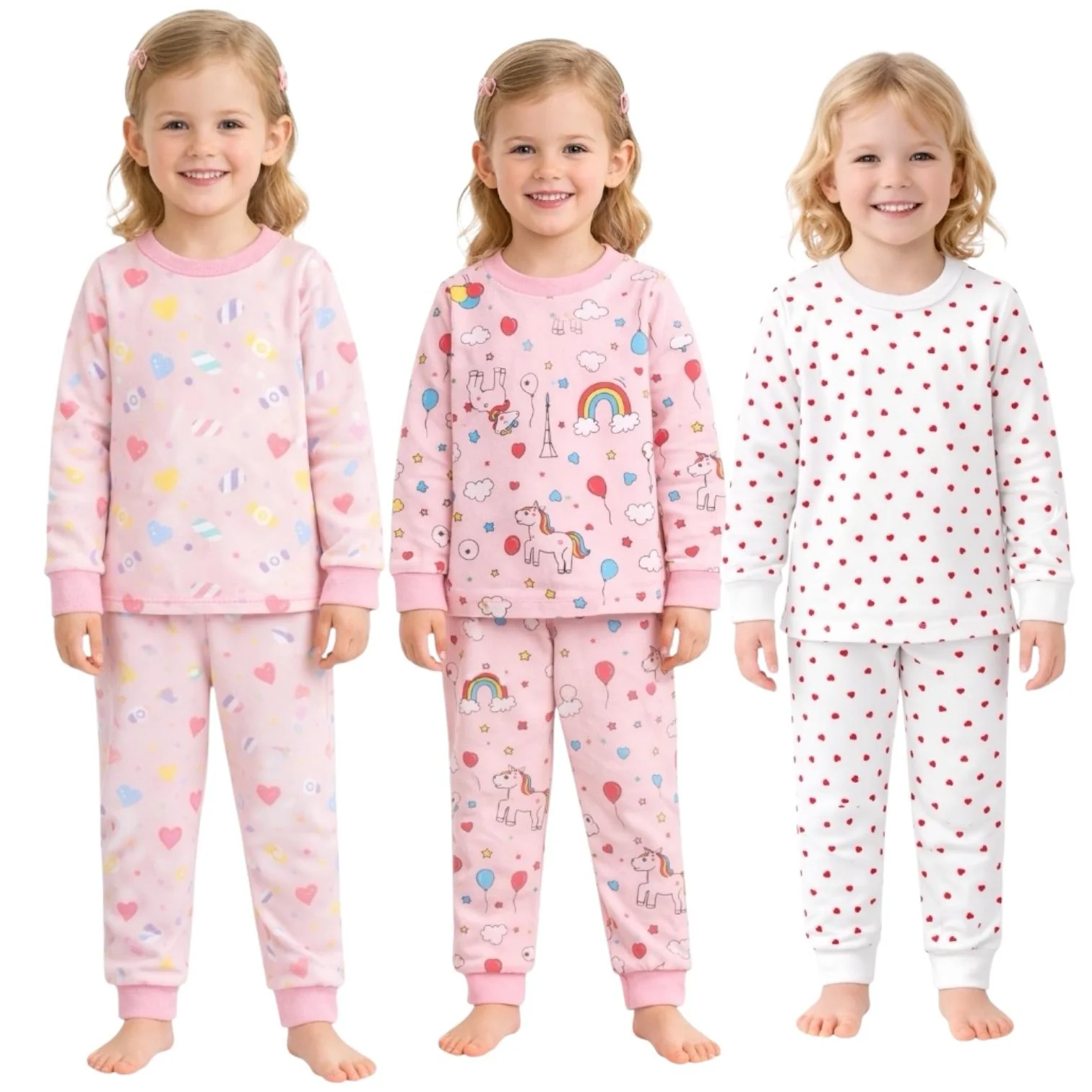 Dependable Kids 3 Pack Pajamas Toddlers and Girls Snug Fitted Long Sleeve Sleepwear Sets Optimized