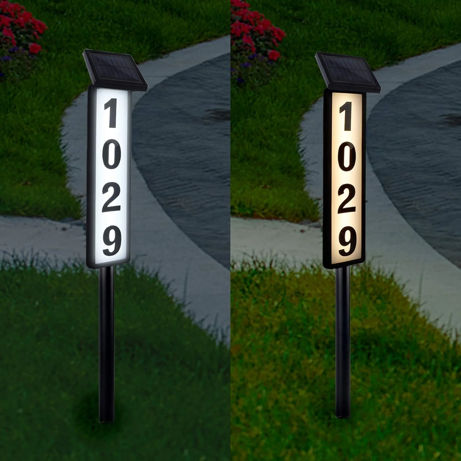 Contemporary Solar Lighted House Address Sign Â€ LED Illuminated Outdoor Plaque with Ground Stake for Yard Garden Home Fast