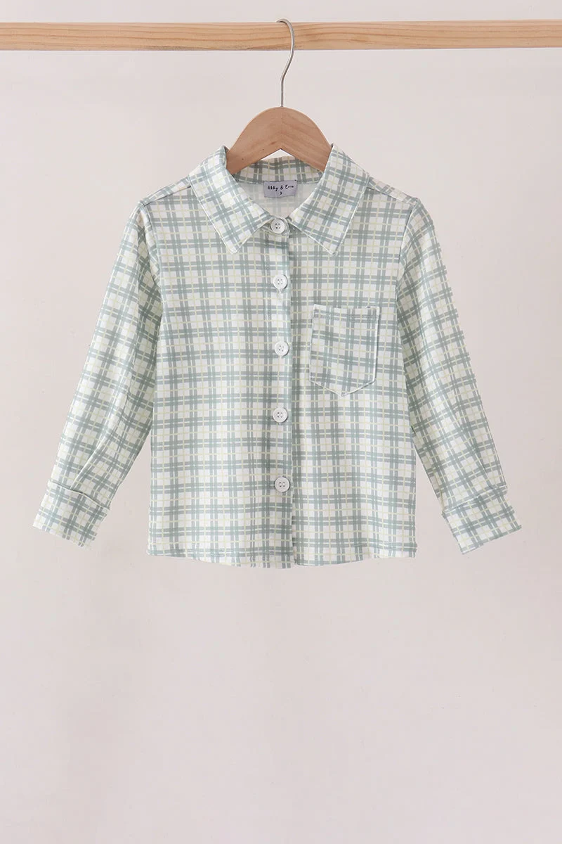 Advanced Sage plaid pocket button down shirt Modern