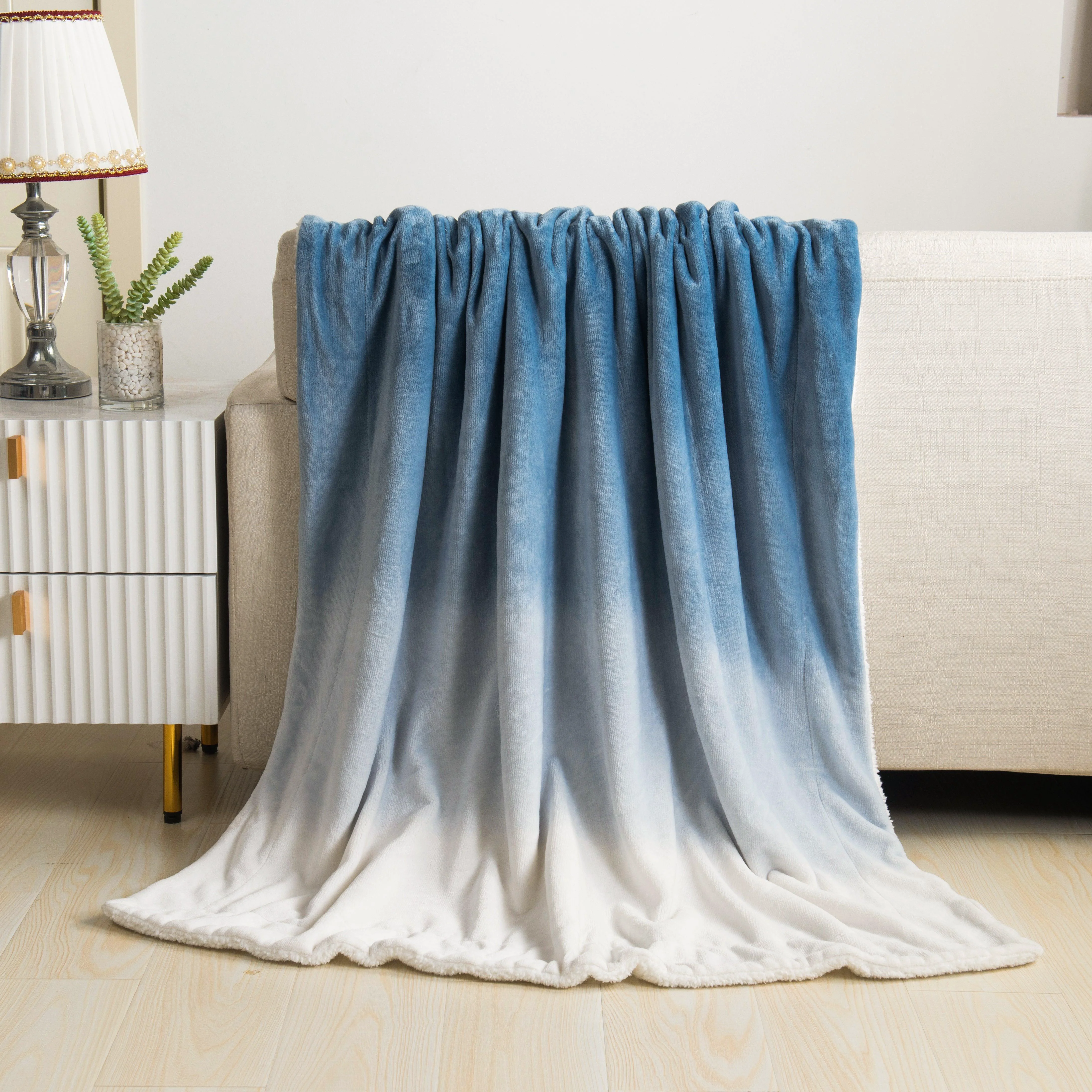 Comfortable Elegant Comfort Ombre Printed - Sherpa Backed Plush Throw Blankets - 50 x 60 inches Certified