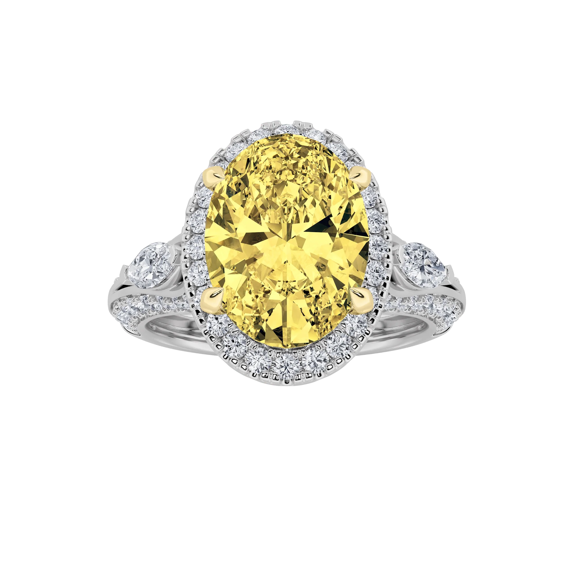 Advanced 3Cttw Oval Shaped Yellow Lab Grown Diamond F Three Stone Halo Enagement Ring 14K Gold Original