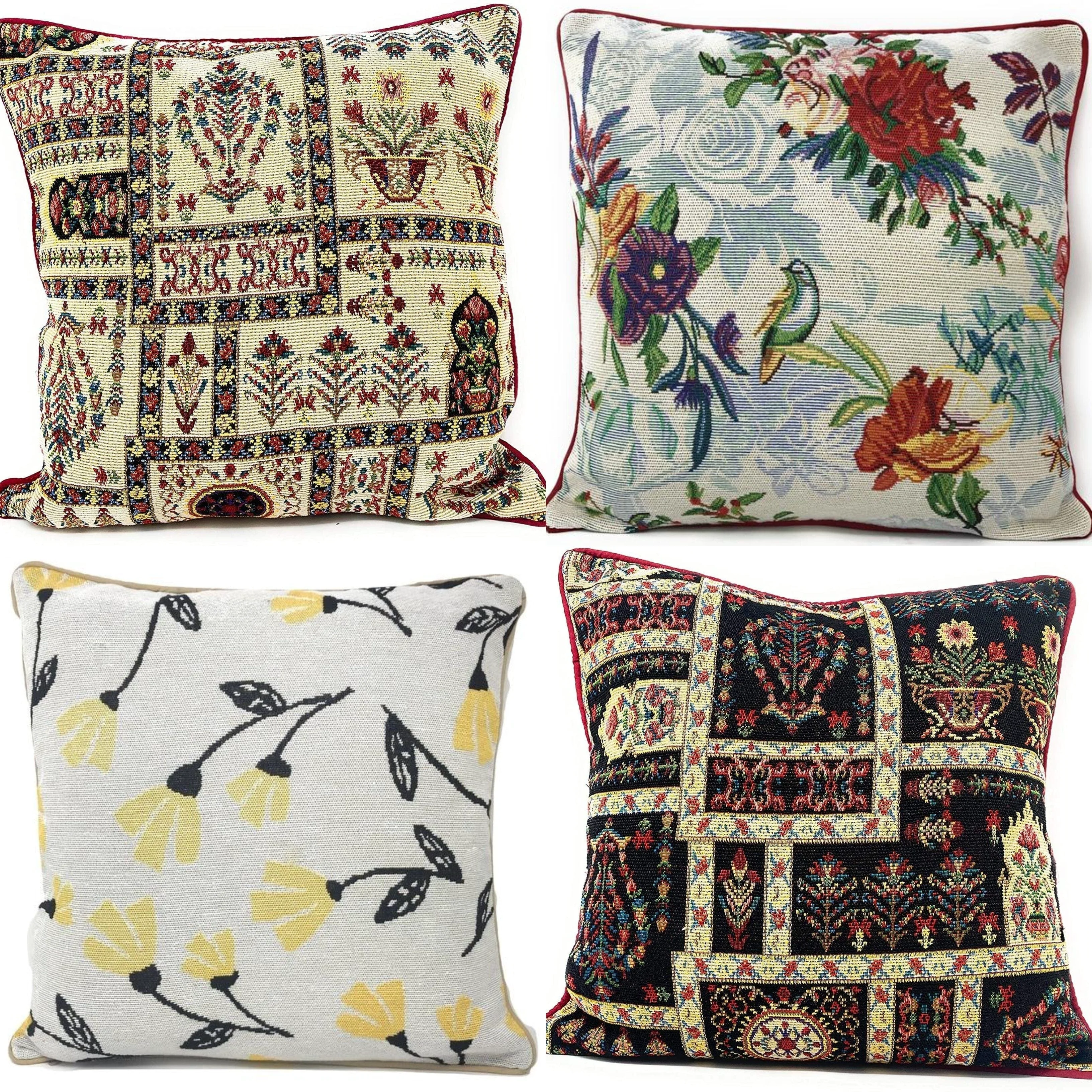 Fine Crafted DaDa Bedding Set of 4 Pieces - Floral Garden Botanical Tapestry Throw Pillow Covers Bundle Pack - 16 x 16 Casual