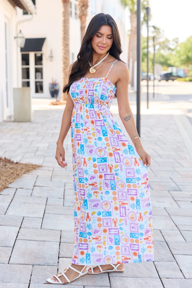 Traditional Aria Purple Sealife Maxi Dress Clean