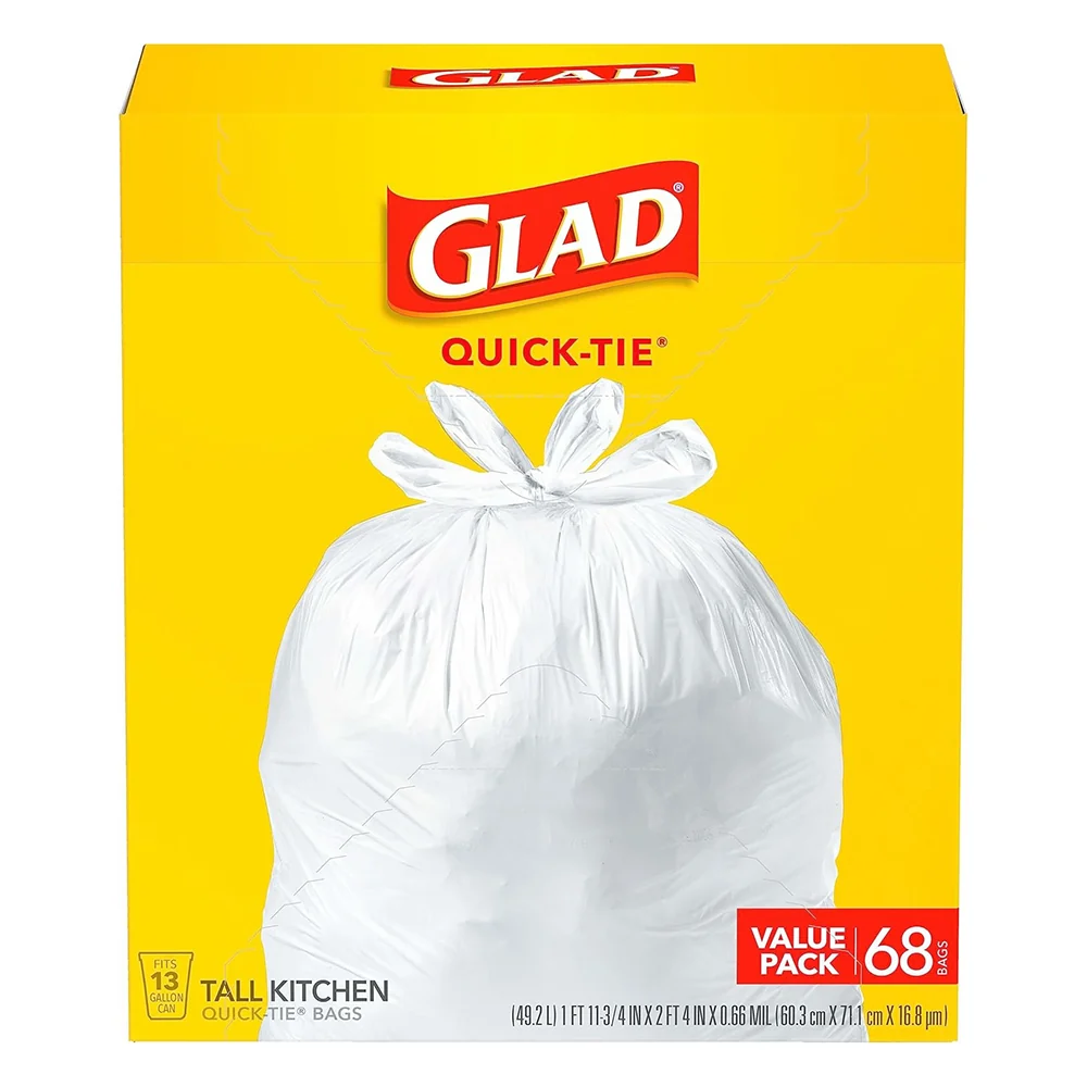 Sophisticated Glad Tall Kitchen Trash Bags Quick Tie 13 Gallon 68Ea High-End