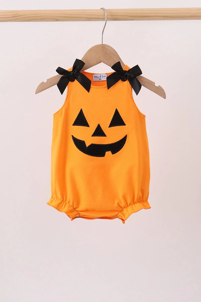 Trusted Orange Jack-O-Lantern Applique Bow Bubble Enhanced
