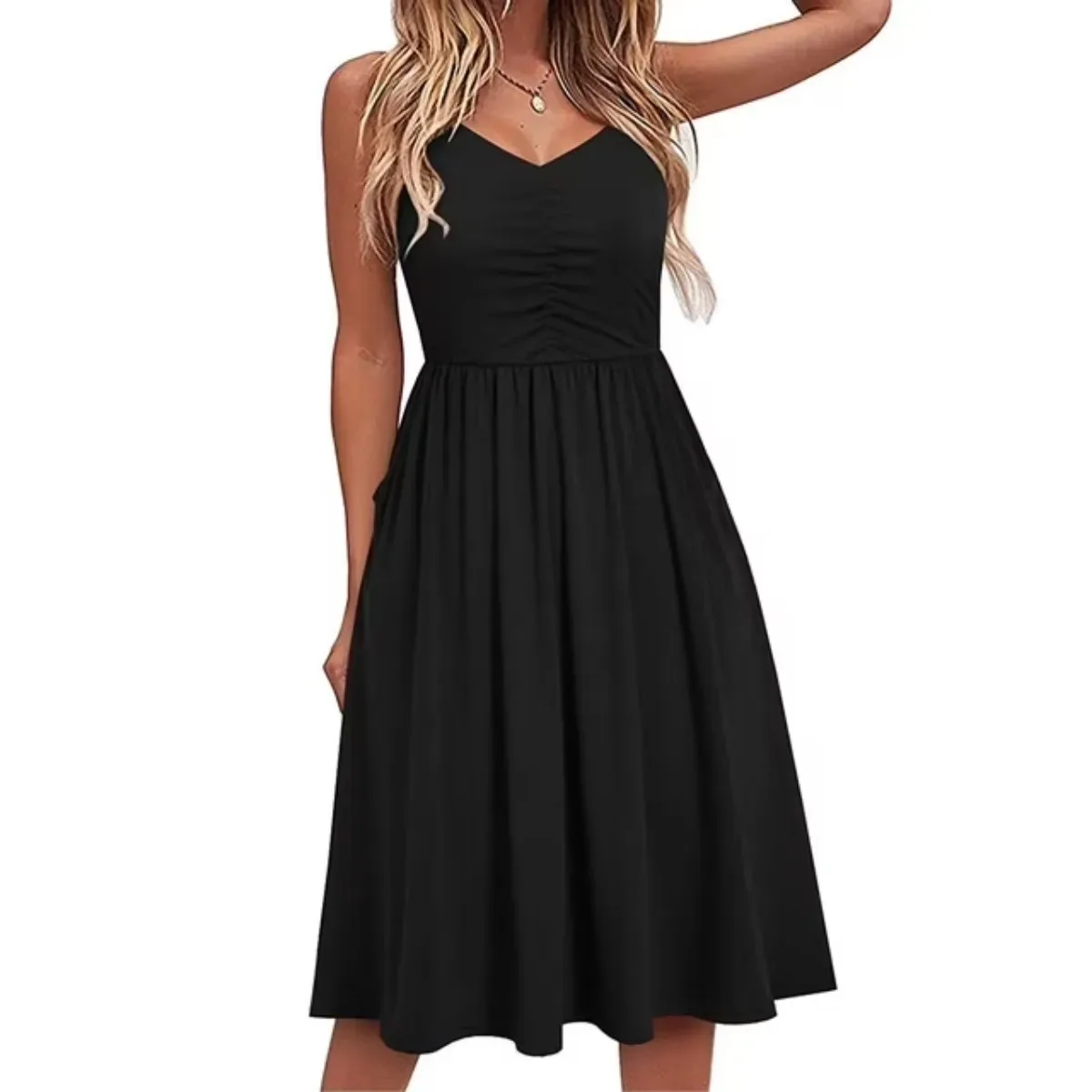 Certified Women s Casual Everyday V Neck Cami Midi Dress Classic