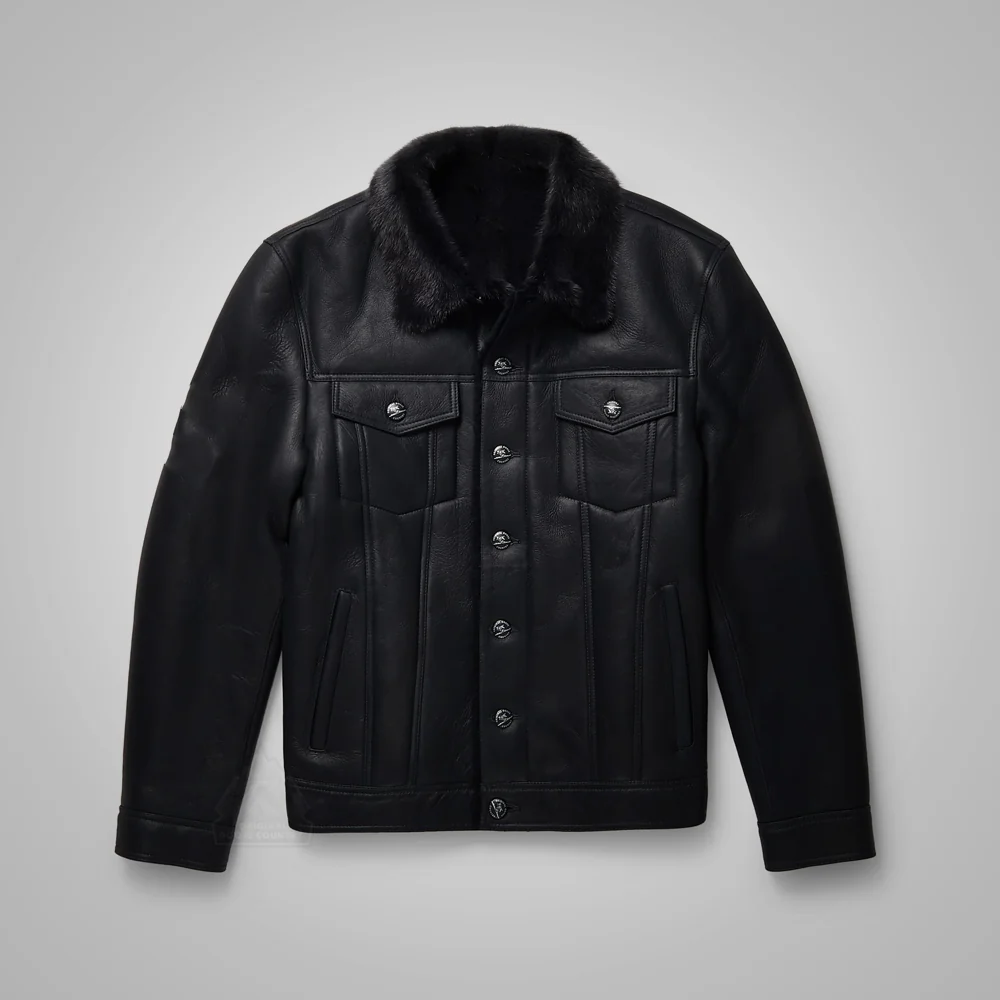 Crafted New Men Black Sheepskin Shearling Leather B3 Bomber Flying Trucker Jacket Outstanding