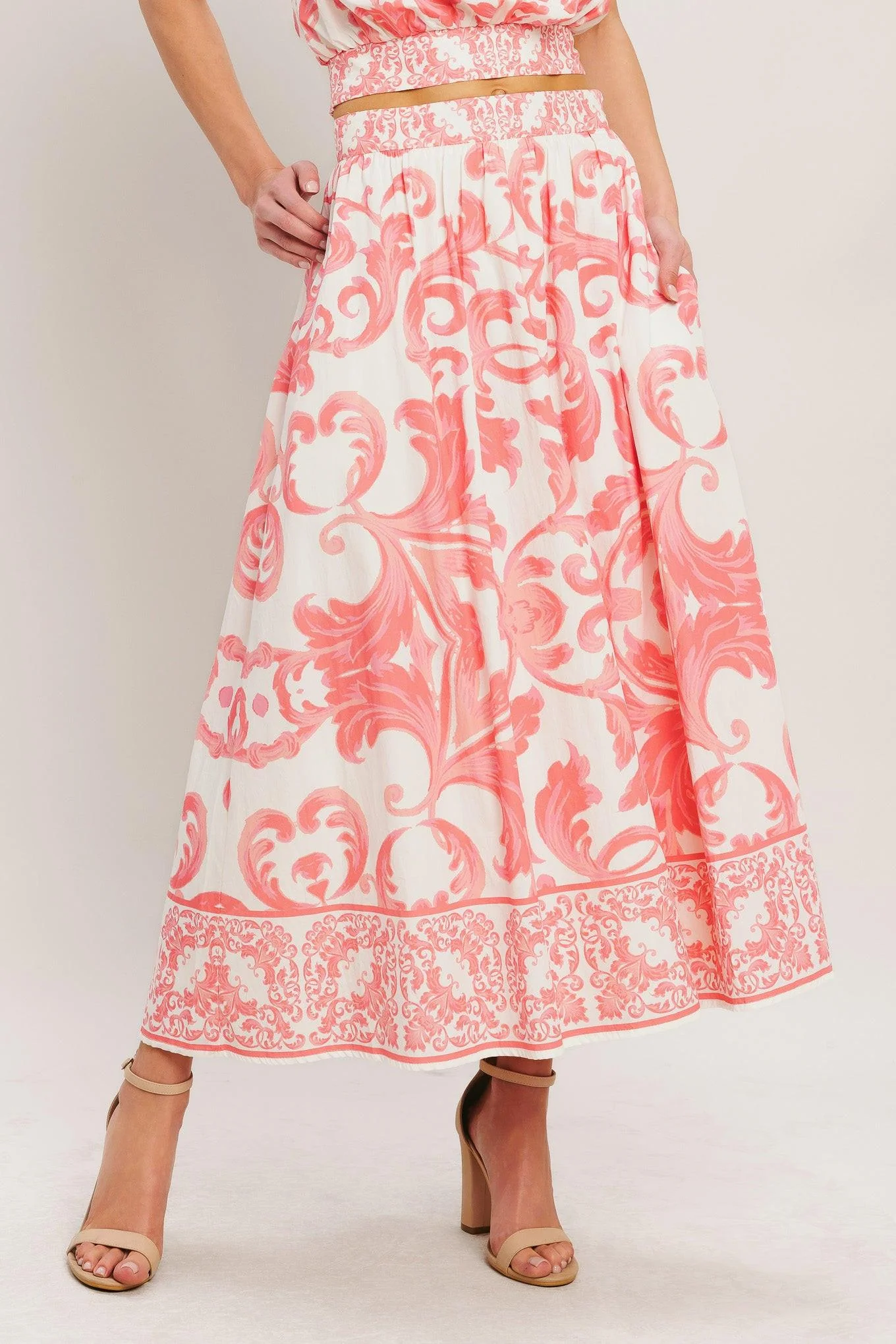Breathable Amalfi Sunset Woven Midi Full Skirt Environmentally Friendly