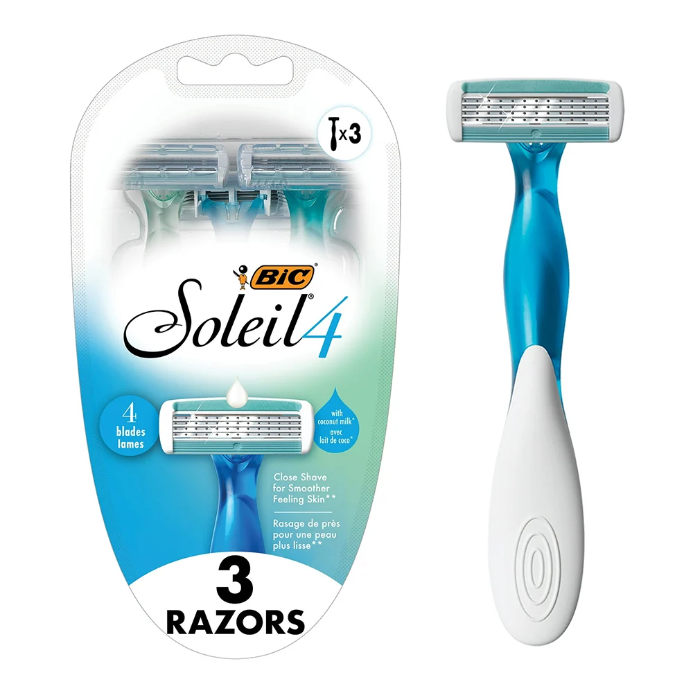 World-Class Bic Soleil 4 Womens 4 Blade Disposable Razors for Comfortable Shaving 3Ea Trendy