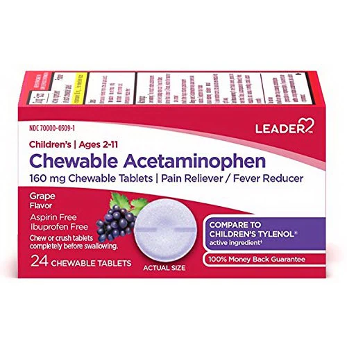 Contemporary Childrens Chewable Acetaminophen Tablets by Leader Grape 24 Ea Efficient