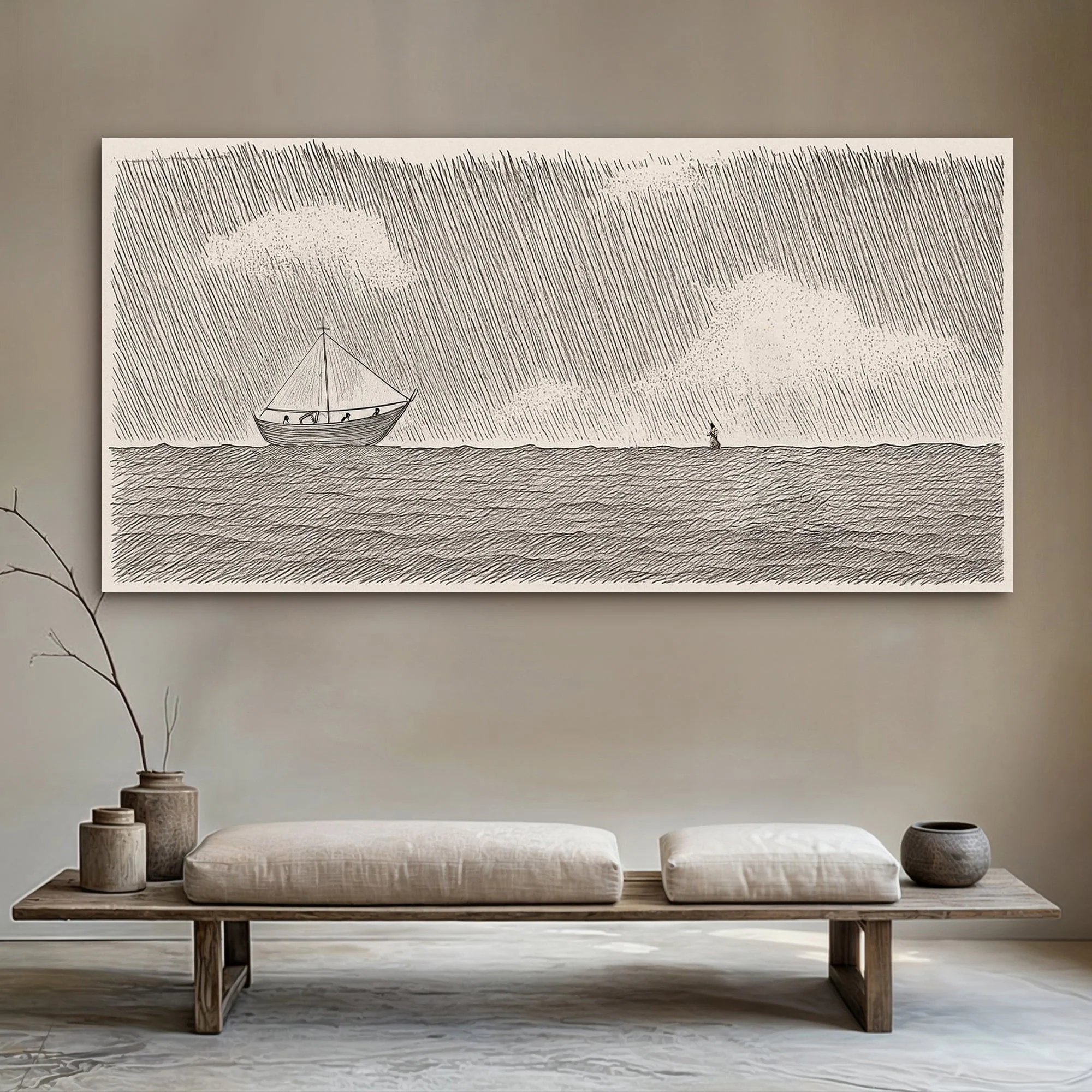 Top-Quality Jesus Walking On Water Faith Wall Art II Clean