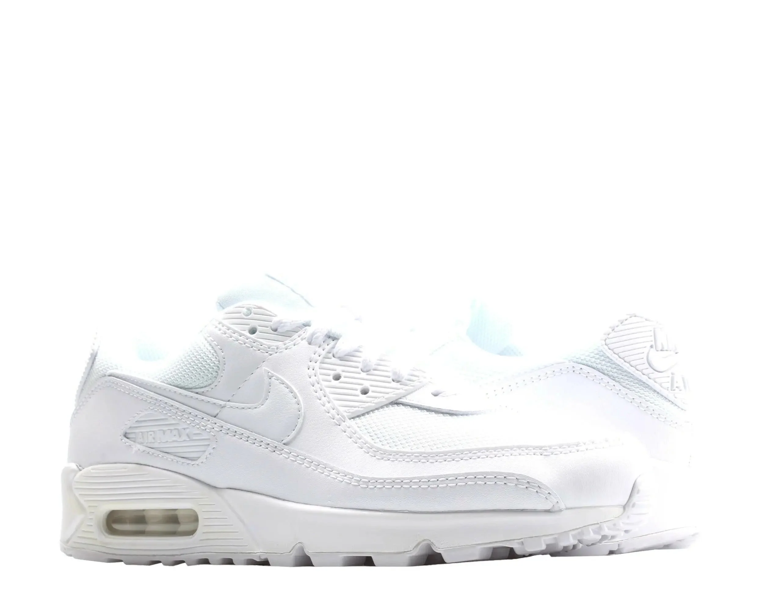 Trendy Nike Air Max 90 Men Running Sneakers White White-White-Wolf Grey Practical