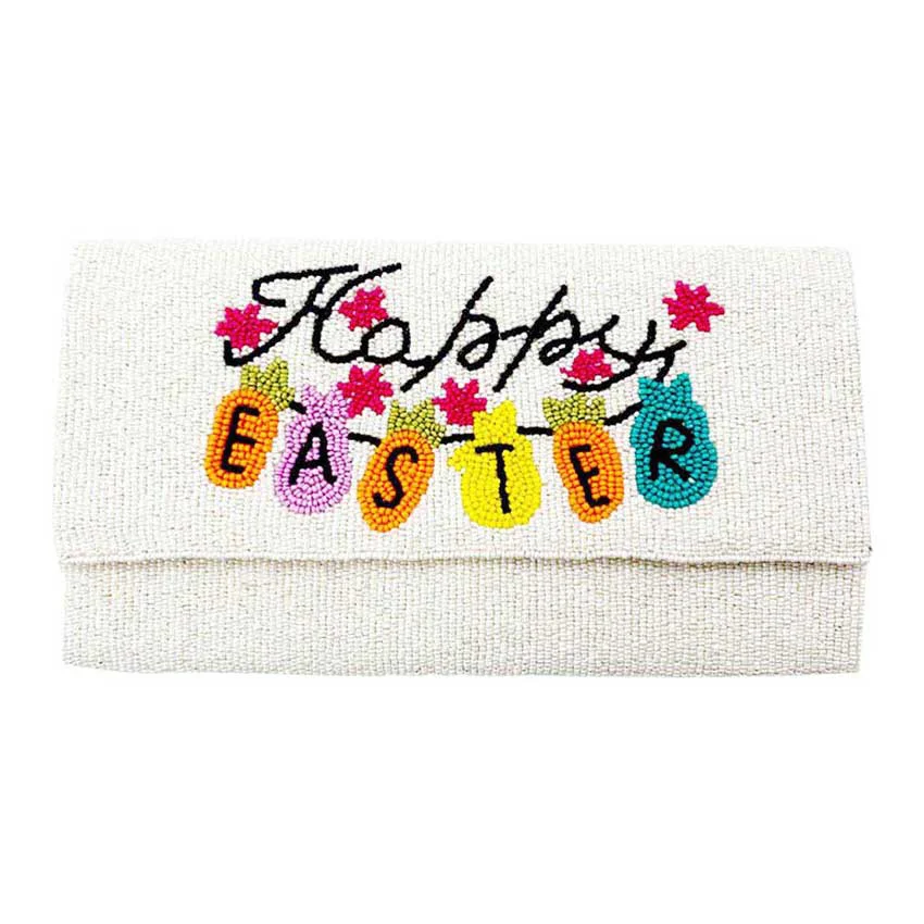 Soft Happy Easter Message Bunny Seed Beaded Clutch Crossbody Bag Outstanding