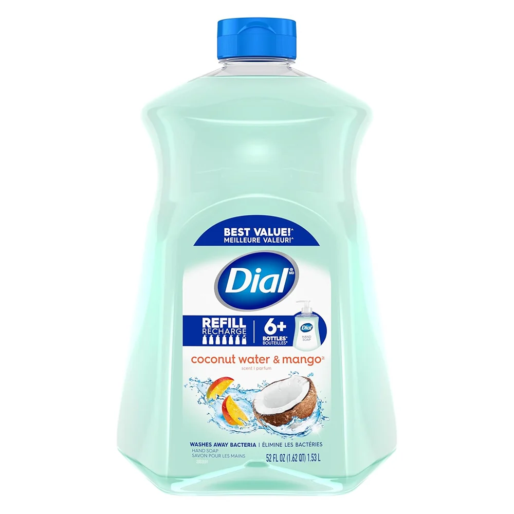 Breathable Dial Liquid Hand Soap Refill Recharge Coconut Water and Mango Washes Away Bacteria 52Oz Safe