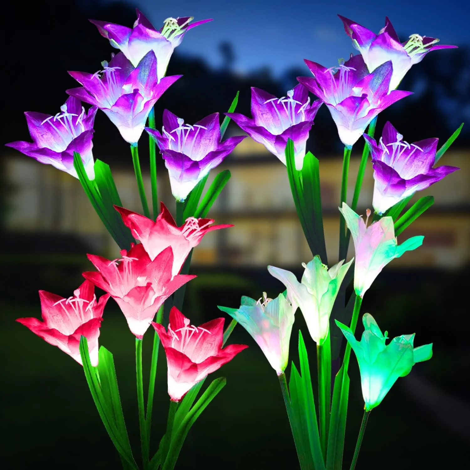 Casual 4-Pack Solar Powered Garden Flowers with Lights - Waterproof Easy Install No Wiring Needed Soft