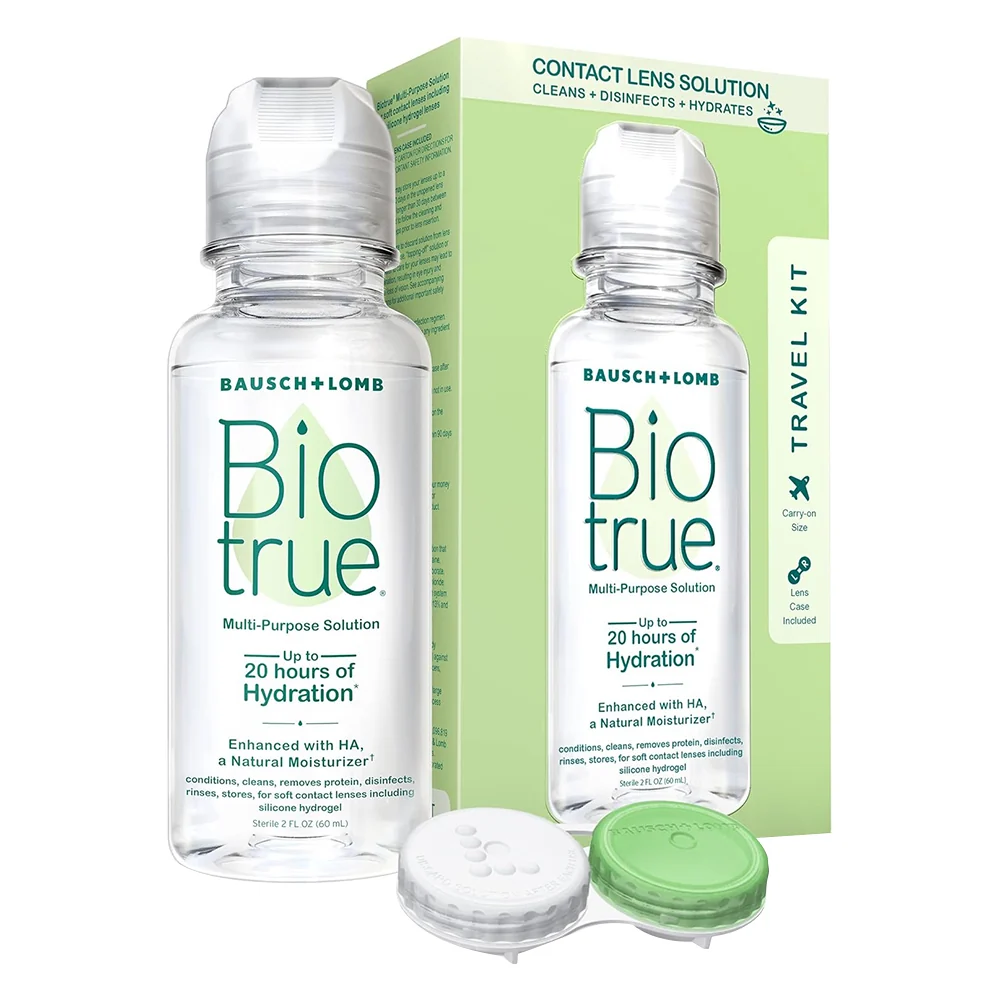Authentic Bausch and Lomb Cleans Disinfects Conditions Biotrue Travel Contact Lens Solution Kit 2Oz 60ml Solid