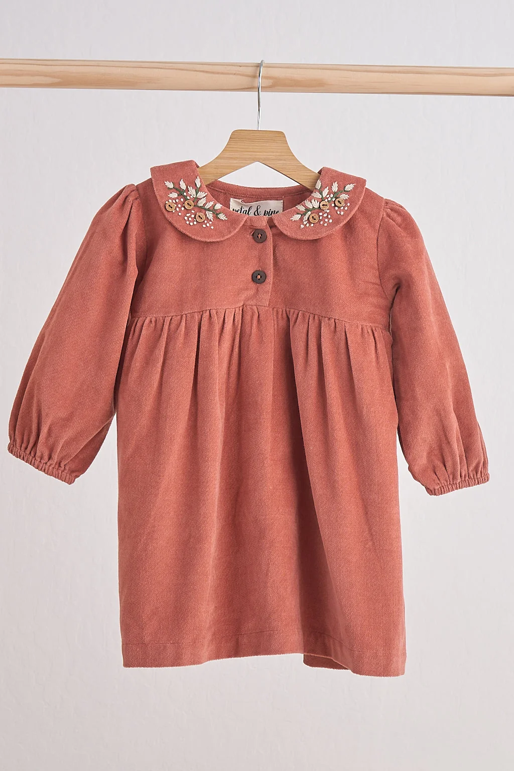 Crafted Rust floral embroidery velveteen girl dress Genuine