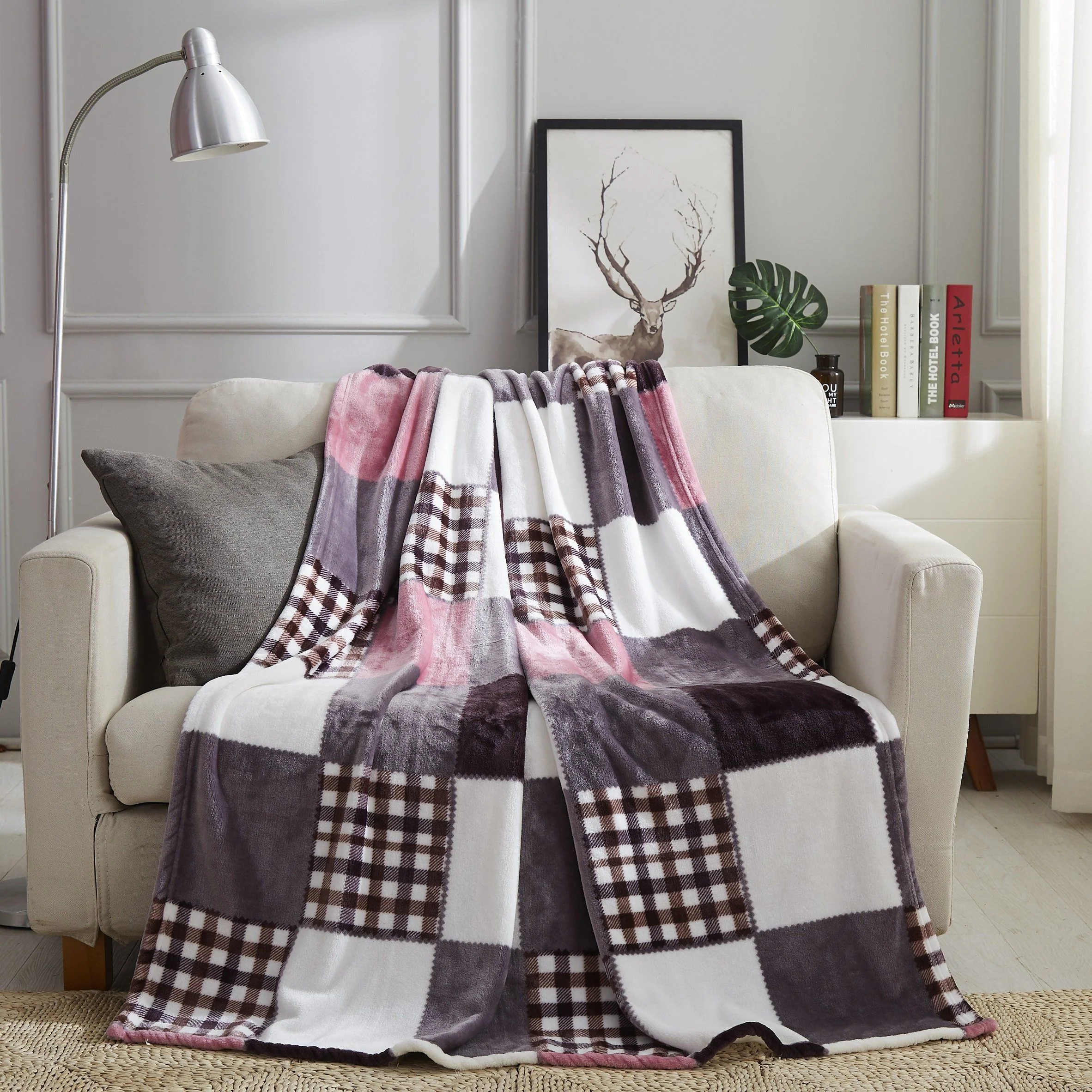 High-Grade Tache Autumn Muave Purple Pink Farmhouse Super Soft Plaid Patchwork Throw Blanket 4022 Exclusive