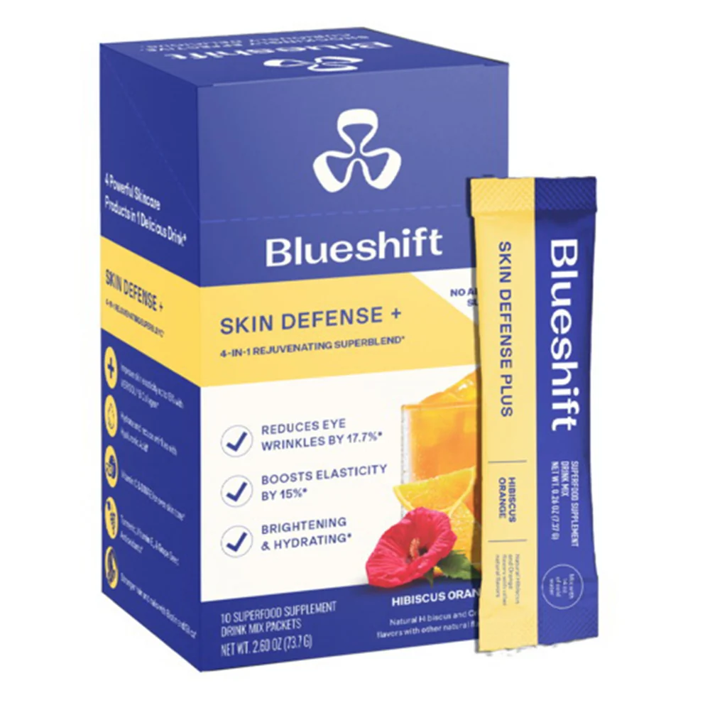 Superior Blueshift Hibiscus Orange Skin Defense Drink Mix Stick Hydrate and Reduce Wrinkles 10Ea Traditional