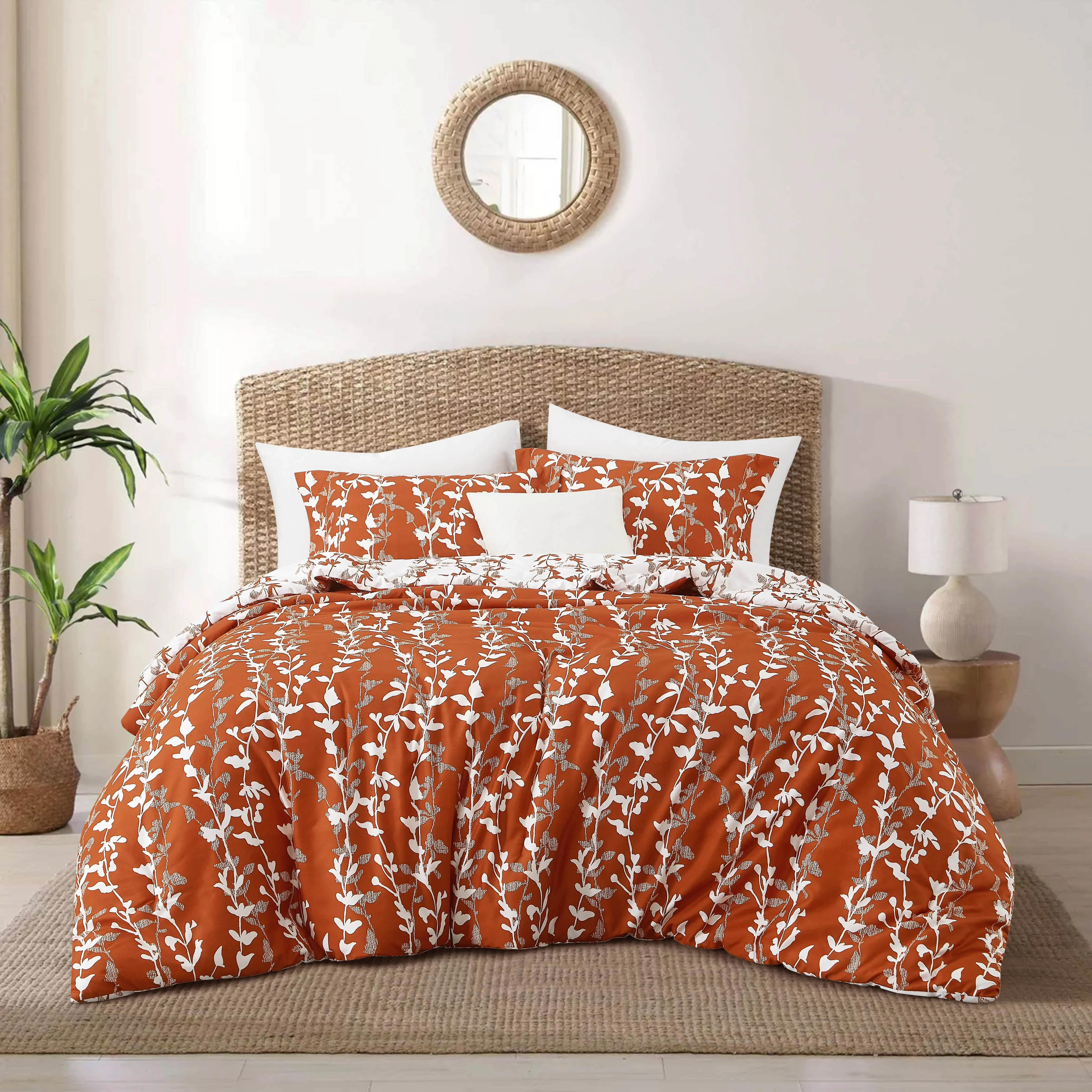 Specialty Nanshing Sage Terracotta Comforter Set 3 Piece Cute Floral Bedding King Size Microfiber Print Bedding Set 1 Soft Reversible Flowers Comforter 2 Pillow Shams Secure