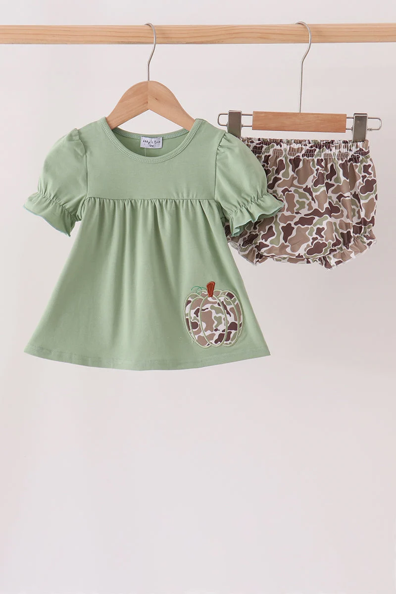 Functional Camo Pumpkin Applique Bloomer Set Smooth