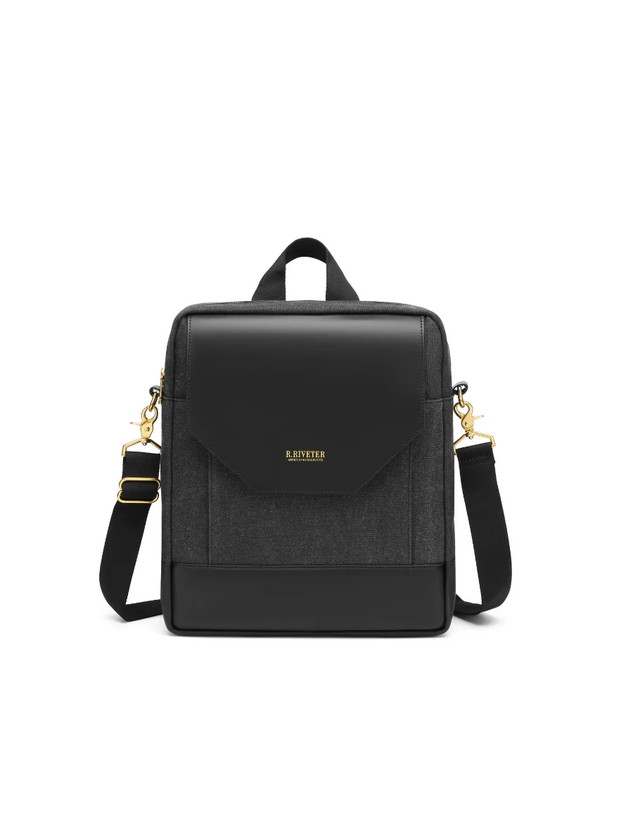 Stylish Corbin Black Washed Canvas Black Leather Convenient