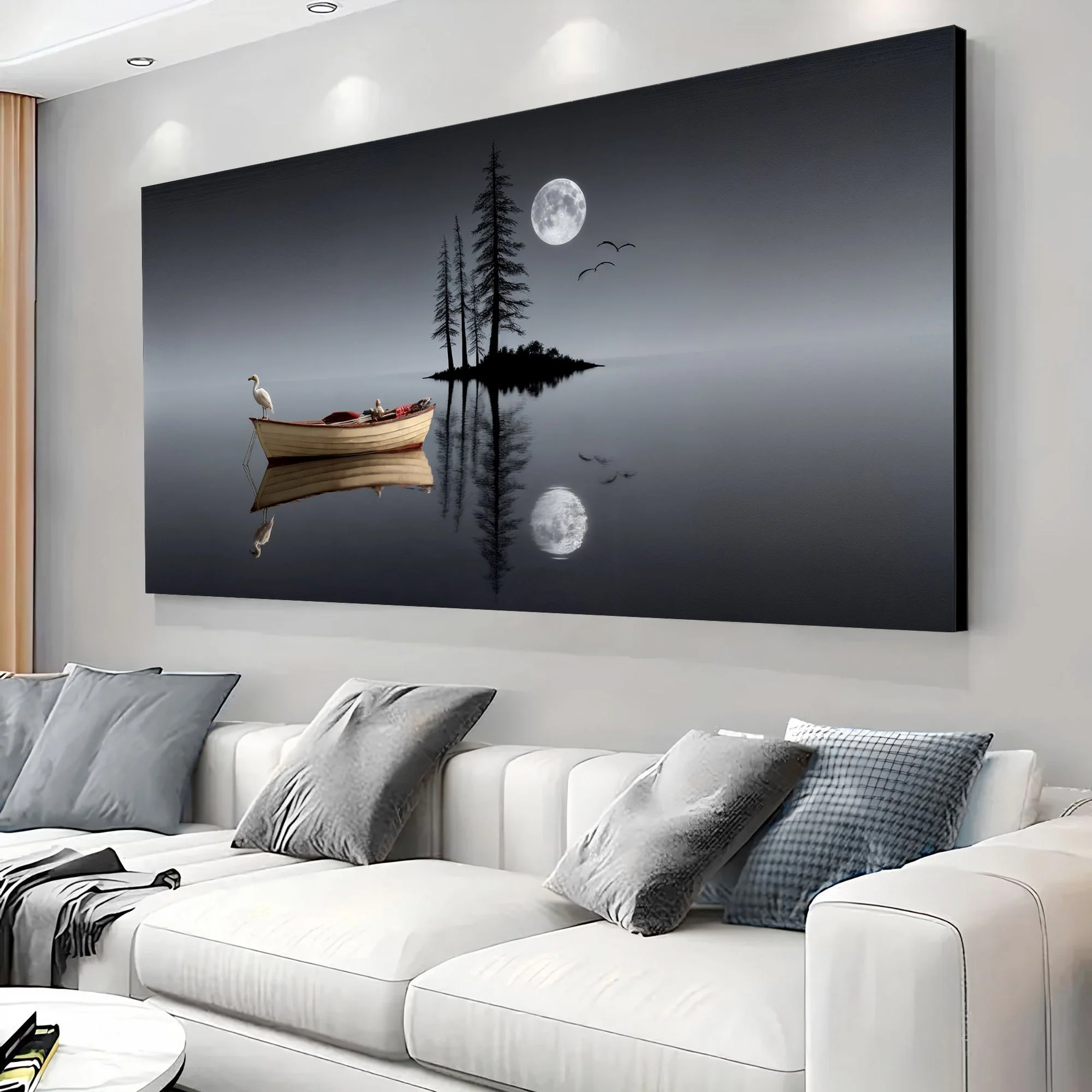 Carefully Designed Modern Minimalist Night Lake Wall Art Convenient