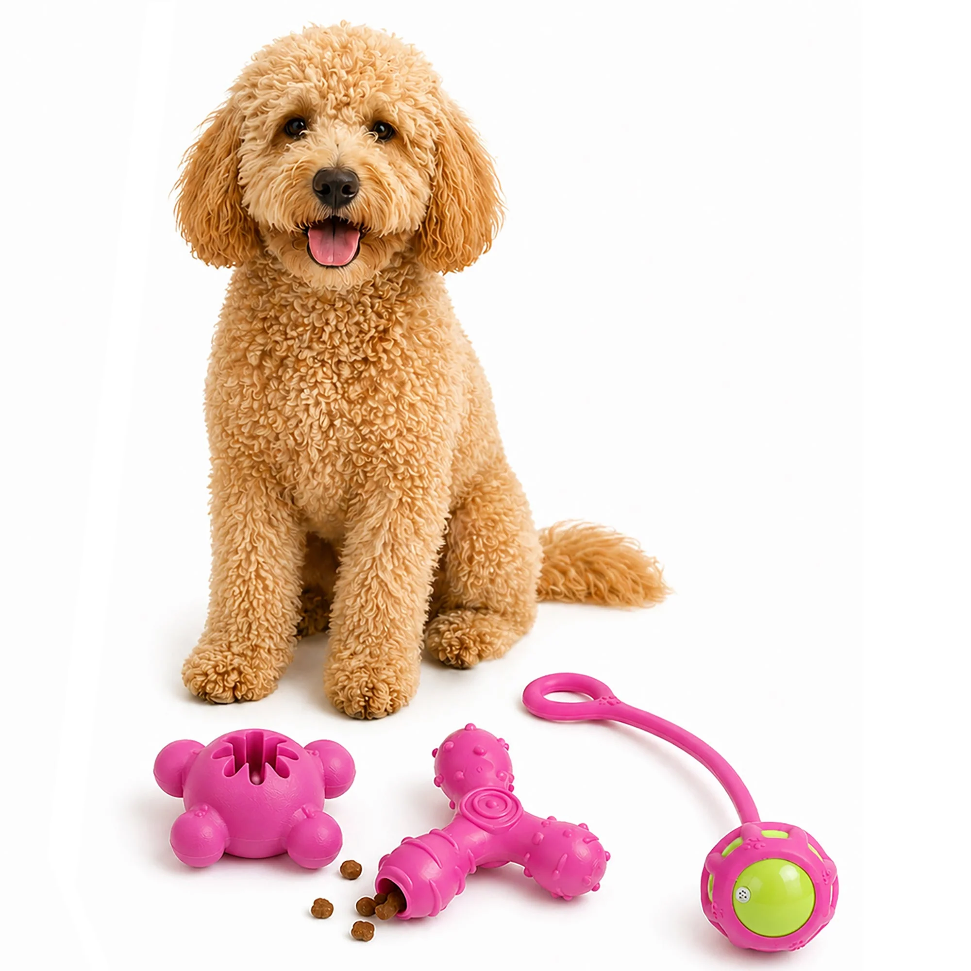 Top-Quality Pet Life ® 3-Piece Plush Tug Fetch and Squeaking Interactive Dog Toy Set - Pink Secure