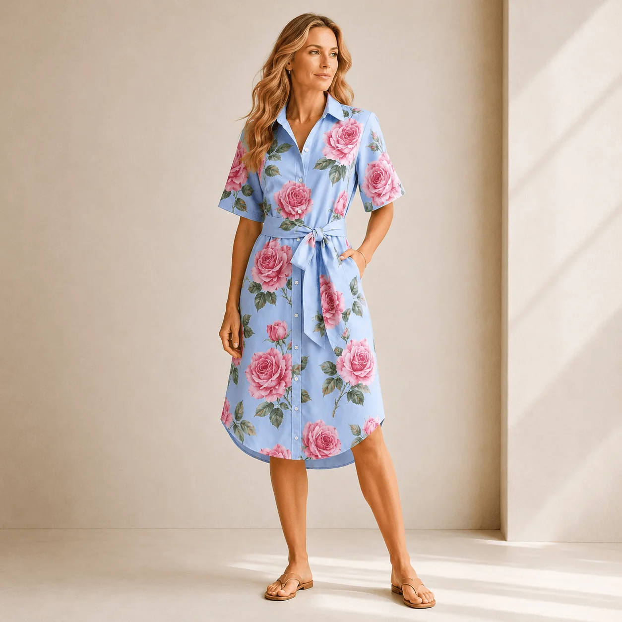 Elite Lily by Firmiana Women s Collared Short Sleeve Dress With Waist Tie Knee Length Women s Apparel Contemporary