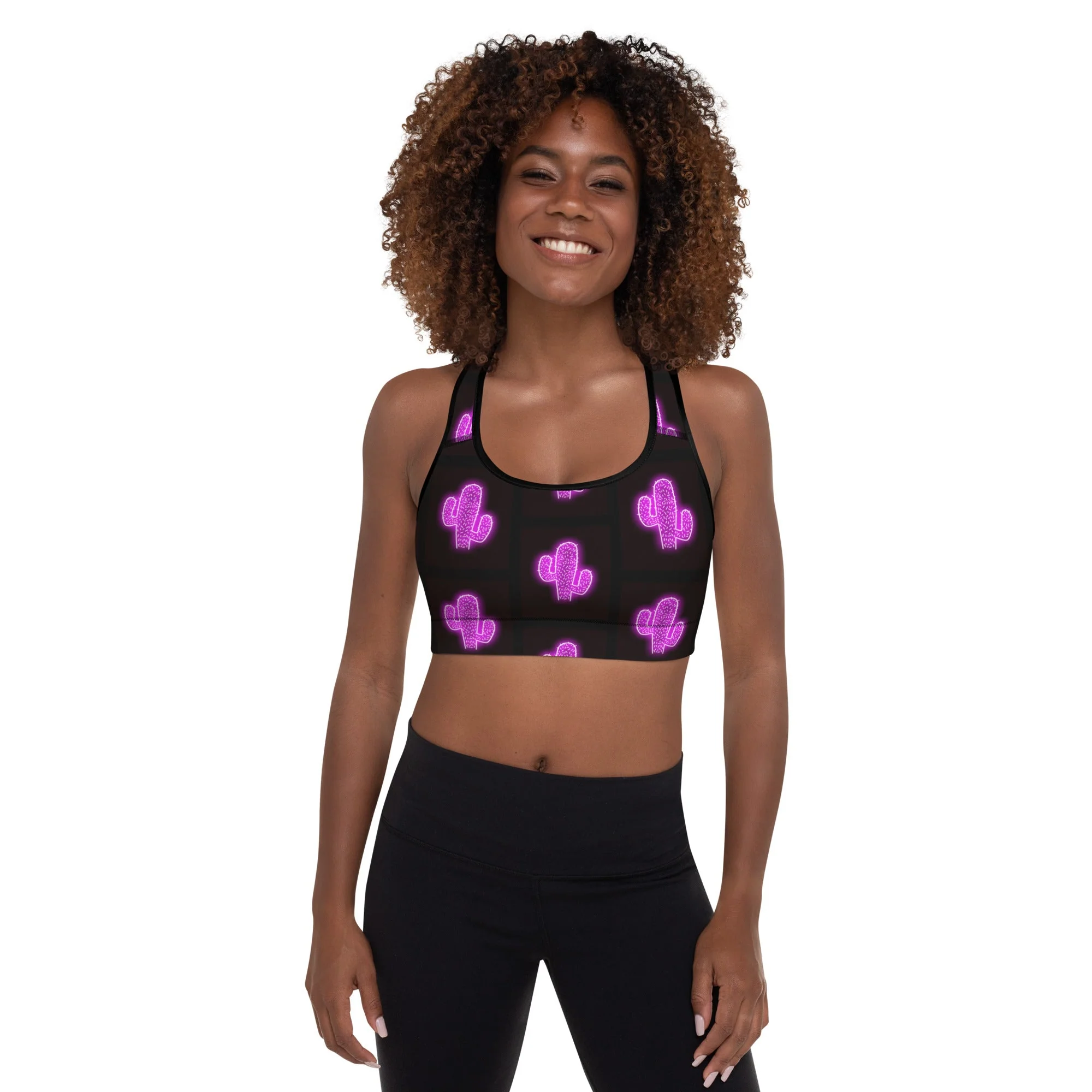Premium Purple Neon Cactus Padded Sports Bra Advanced