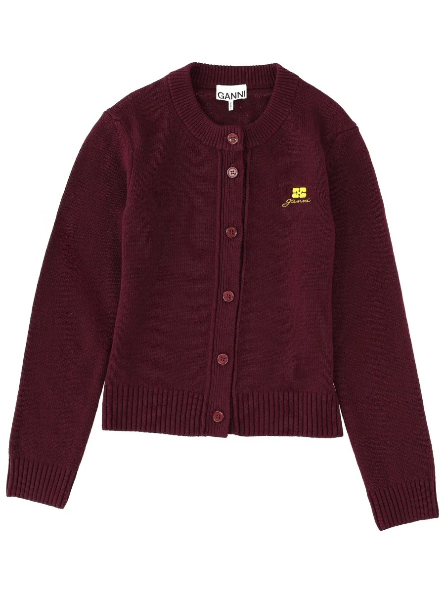 Artisan Cardigan With Logo in Bordeaux Comfortable