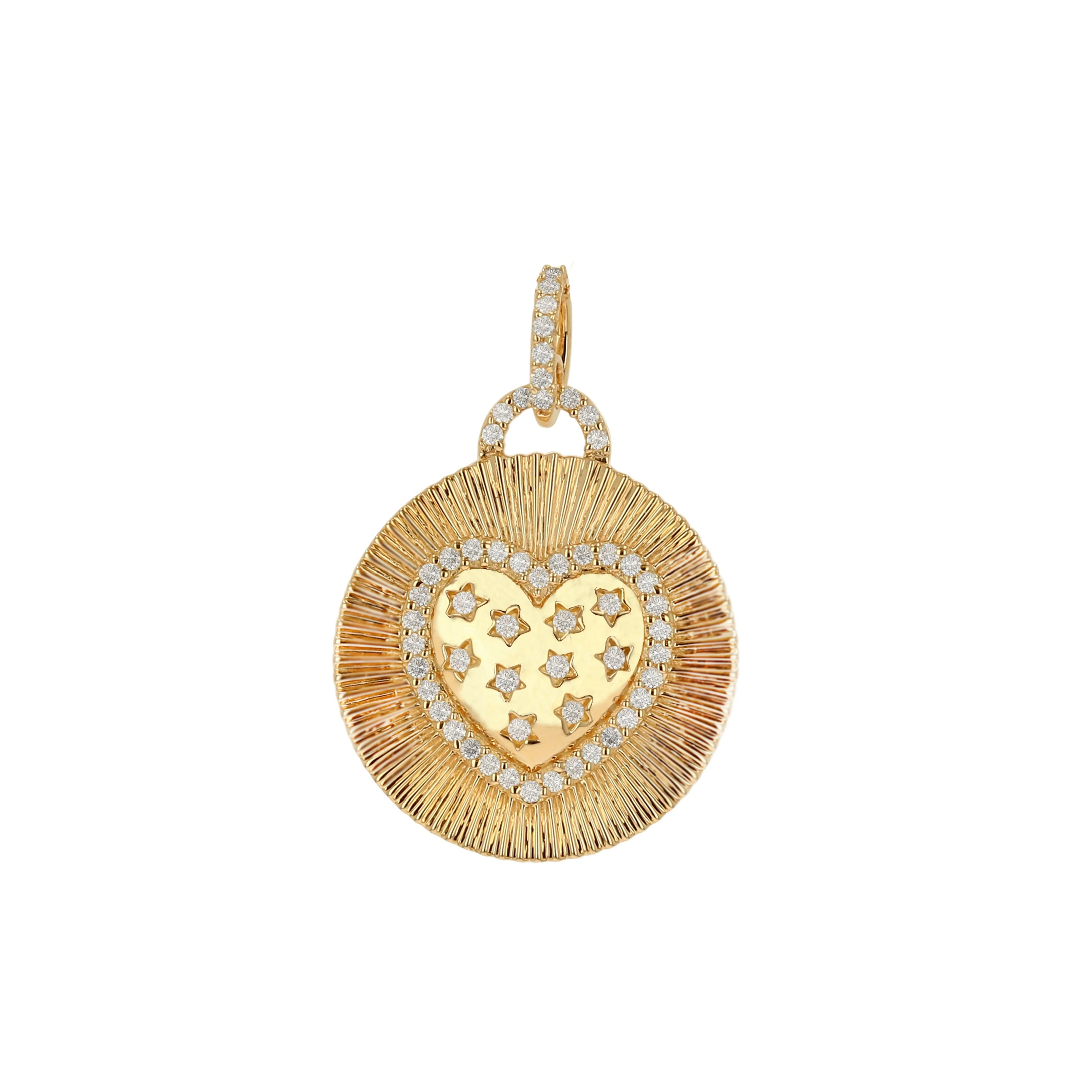 Verified Rachel Reid Fluted Diamond Heart Charm with Chain Outstanding