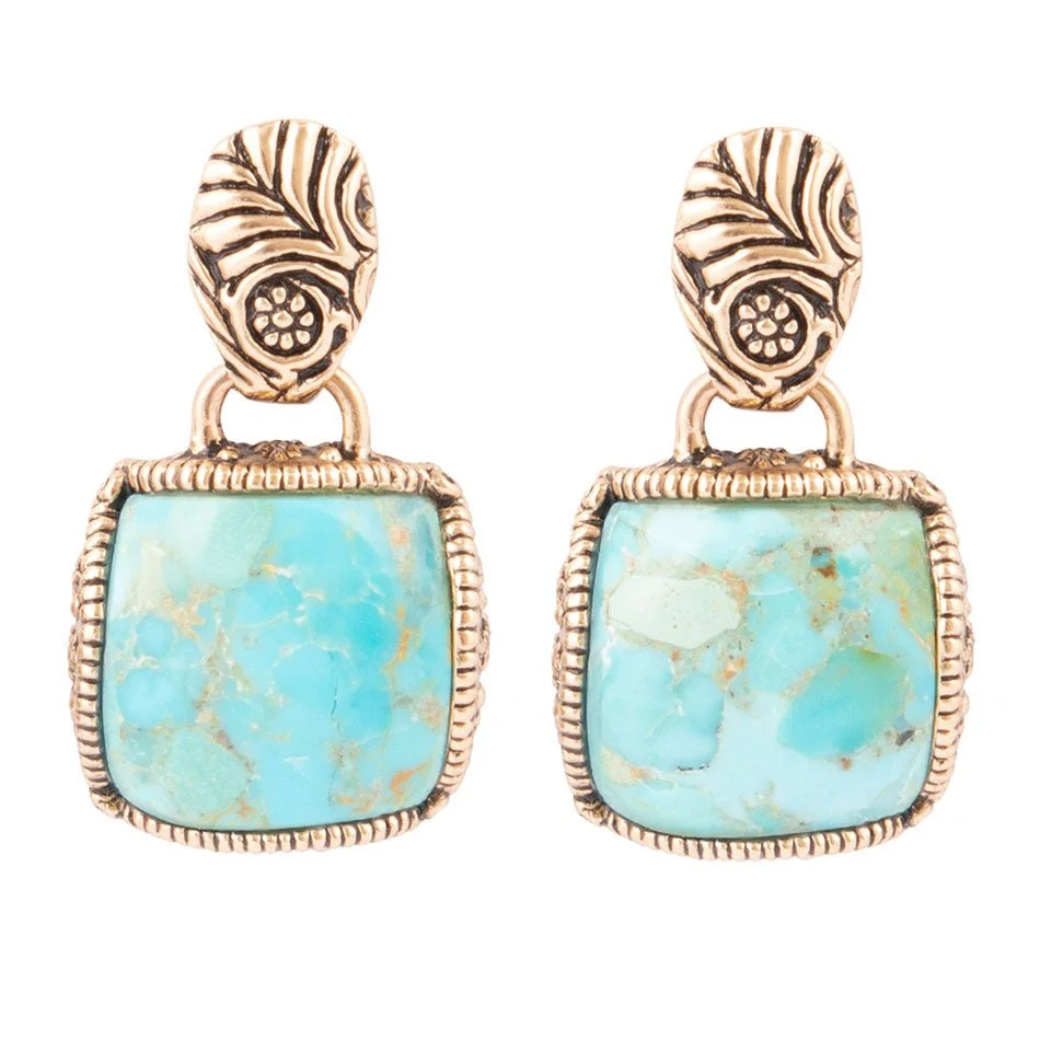 Advanced Carved Blue Turquoise Golden Drop Earrings Optimized