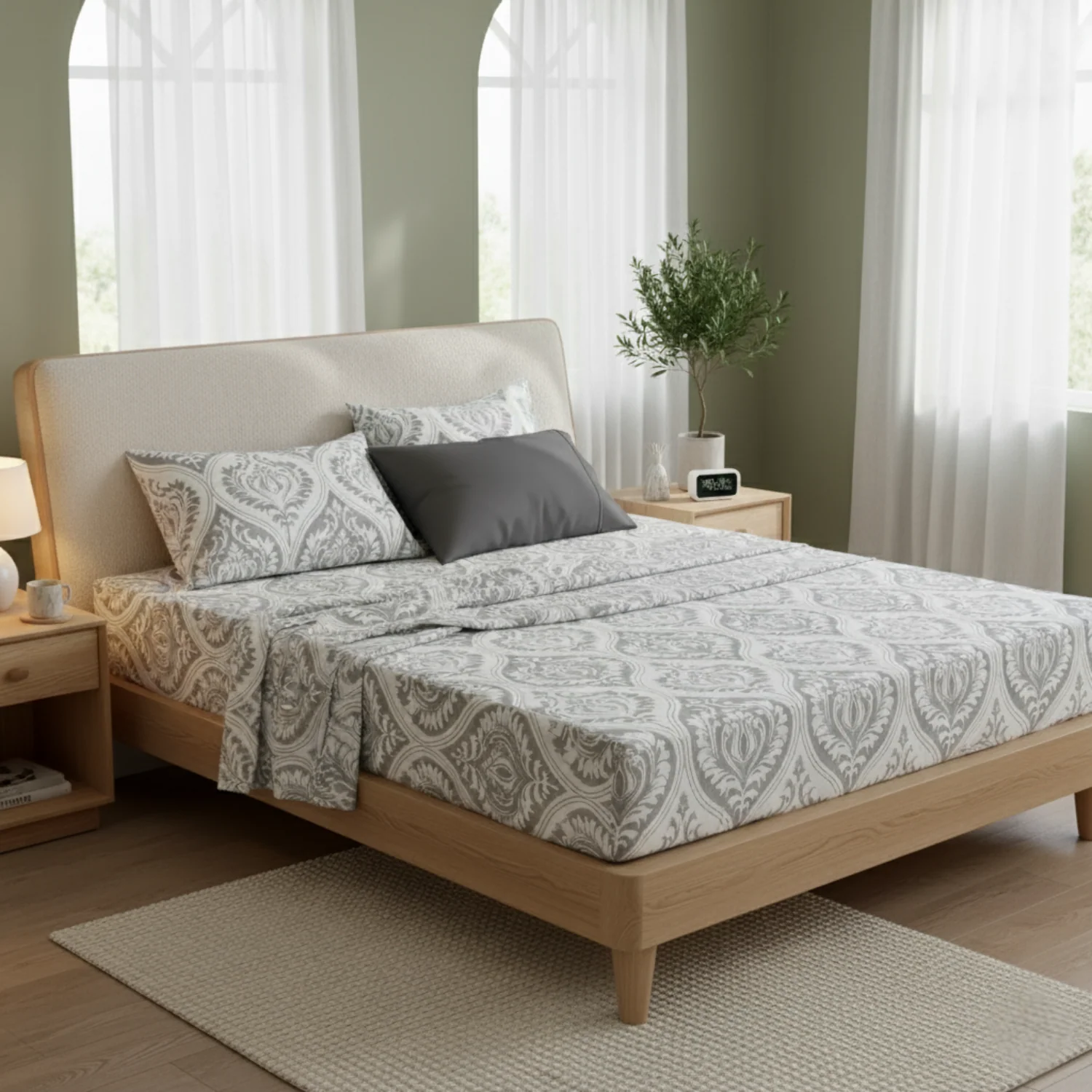 High-Quality Tache Dreamy Moon Sky Ogee Damask Heather Gray White Bed Sheet Set TB300 Smooth