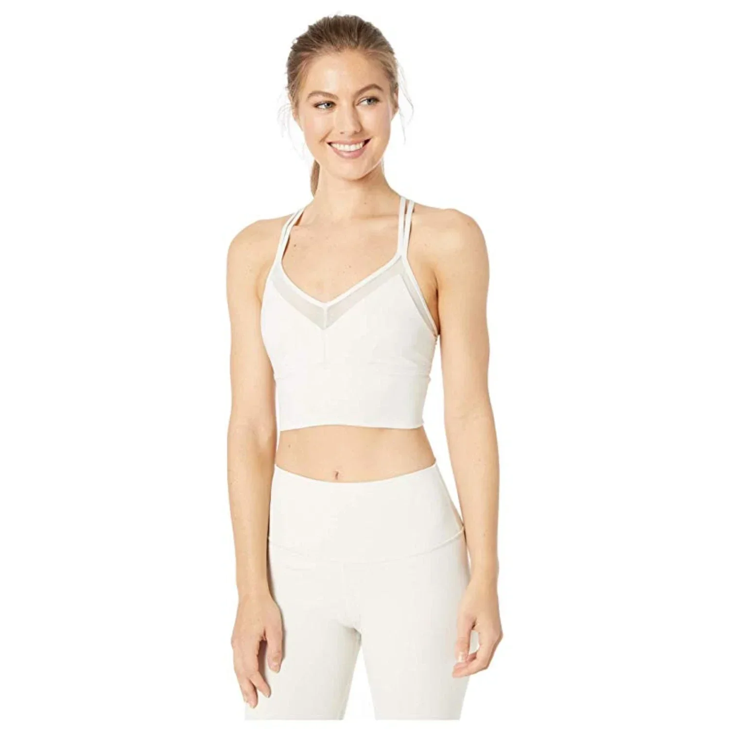 High-Quality Alo Yoga Sneak Long Sports Stretch Crisscross Back Performance Women's Sports Bra — Bone Official