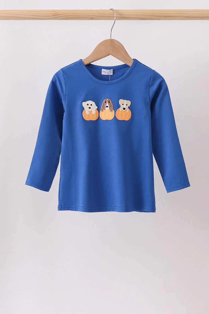 Efficient Royal blue puppy pumpkin embroidery top Elite